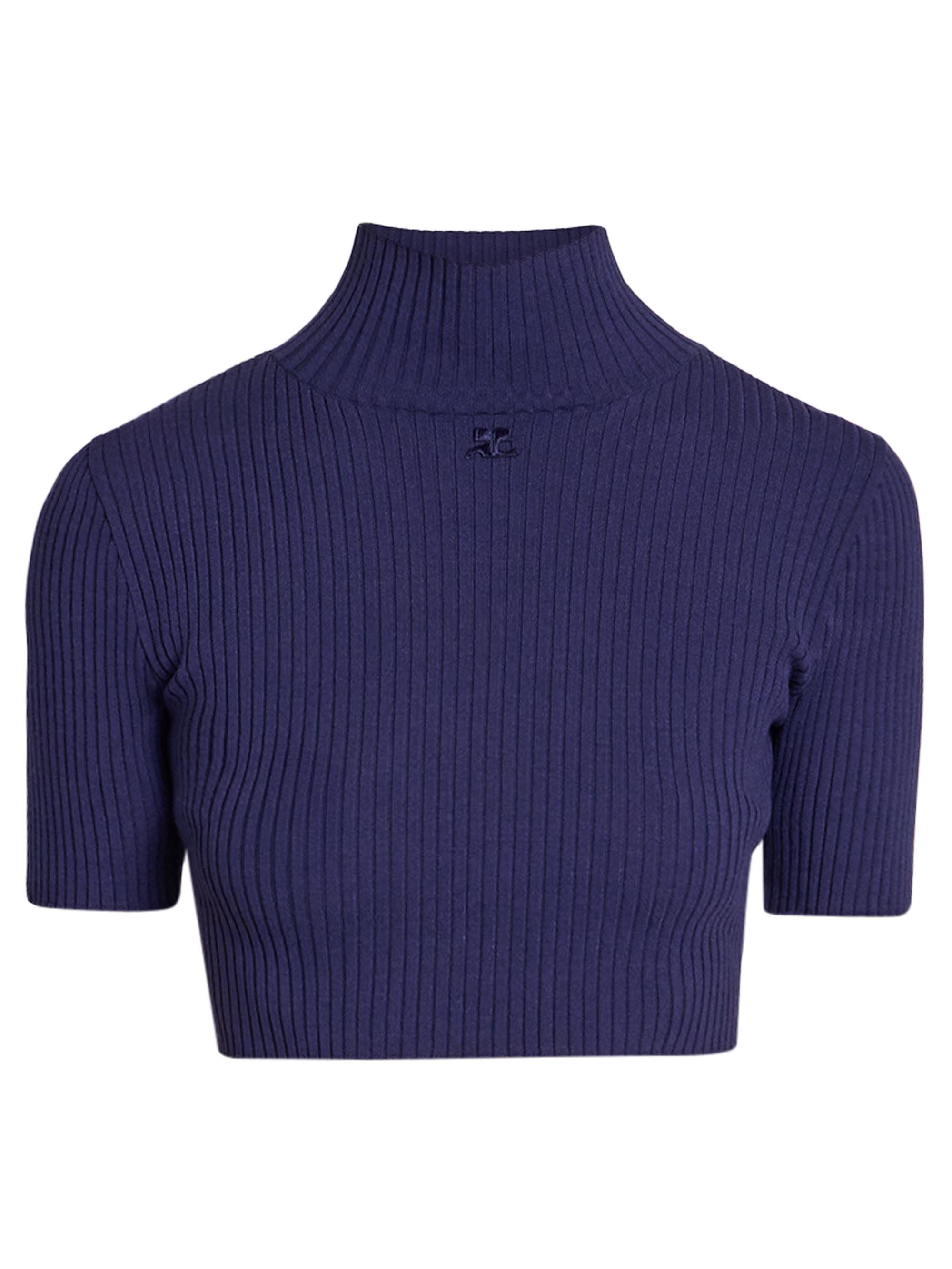 Courreges Women's Rib-Knit Crop Top - Work Blue