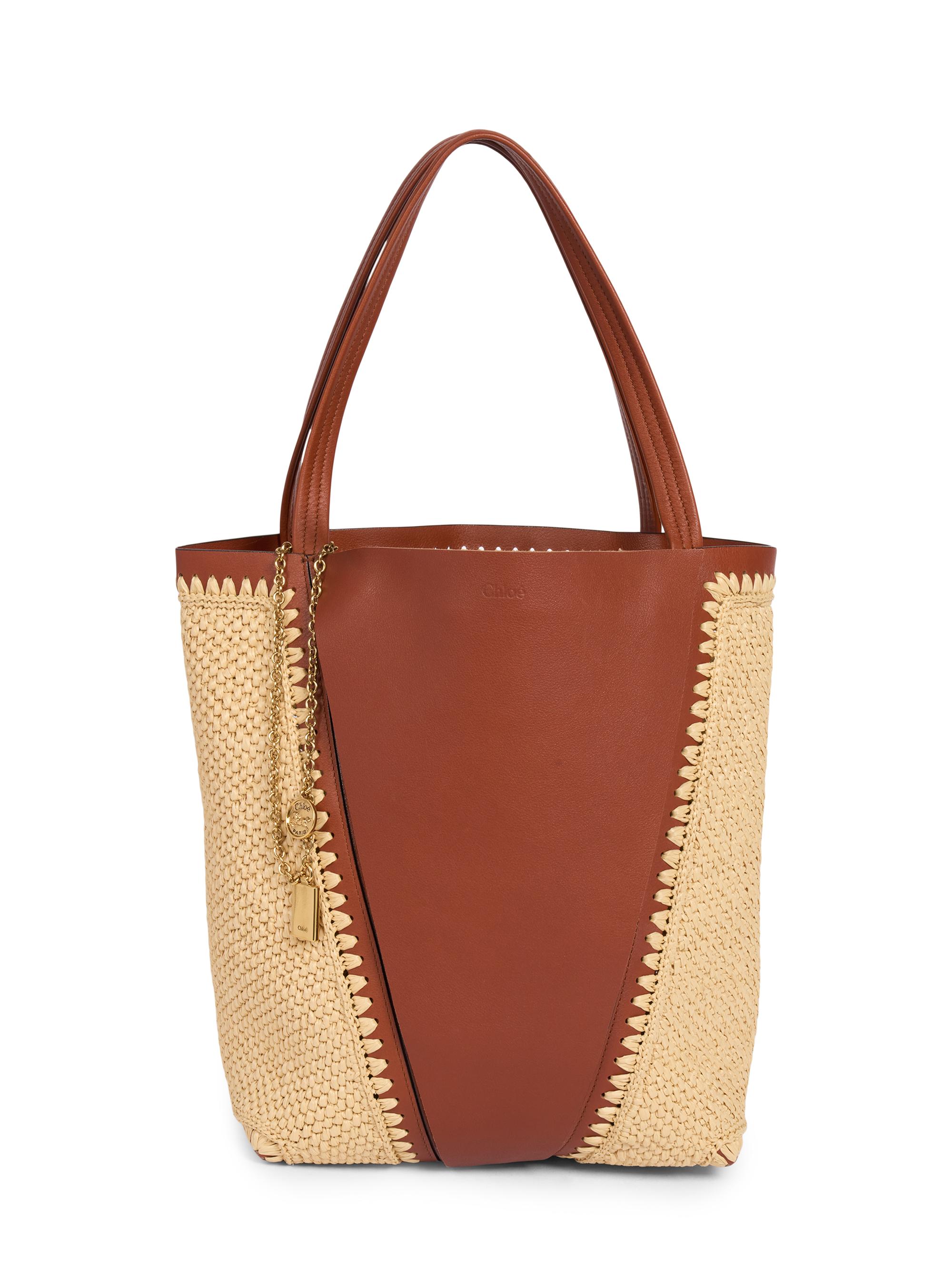 Chloé Women's Spin  Leather-Raffia Tote Bag - Clay Brown
