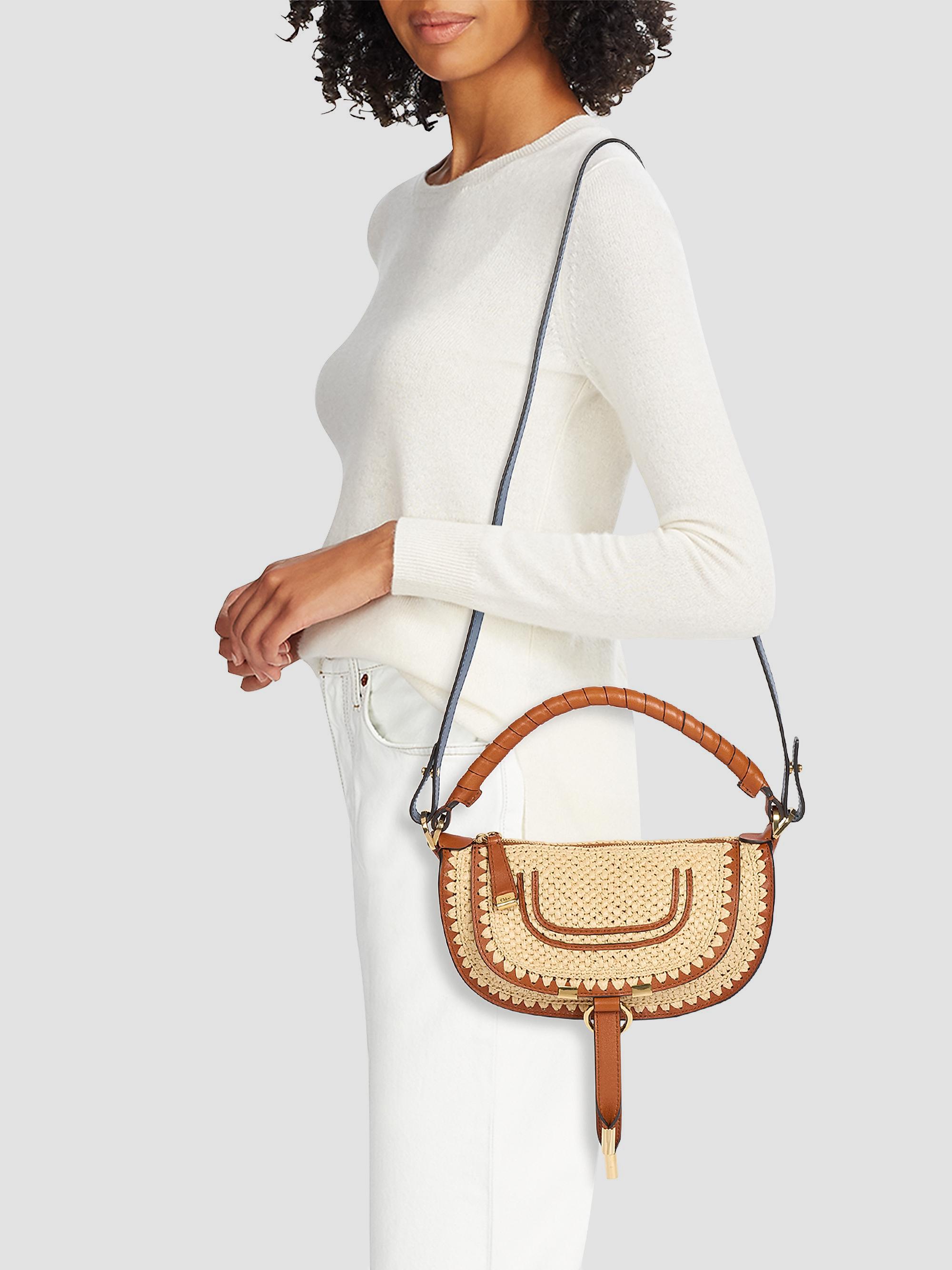 Chloé Marcie Leather-Trim Raffia Shoulder Bag | Saks Fifth Avenue