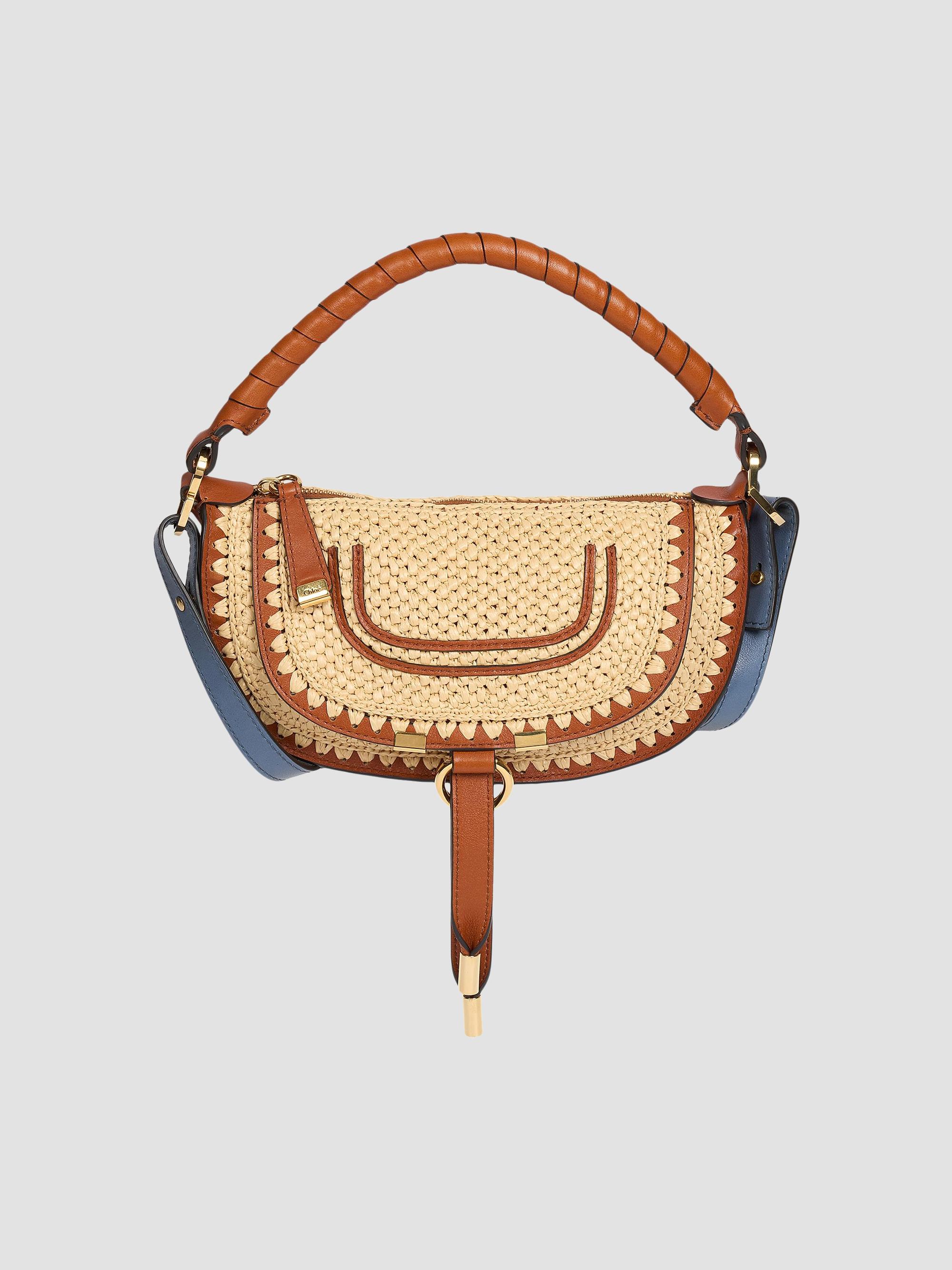 Chloé Marcie Leather-Trim Raffia Shoulder Bag | Saks Fifth Avenue