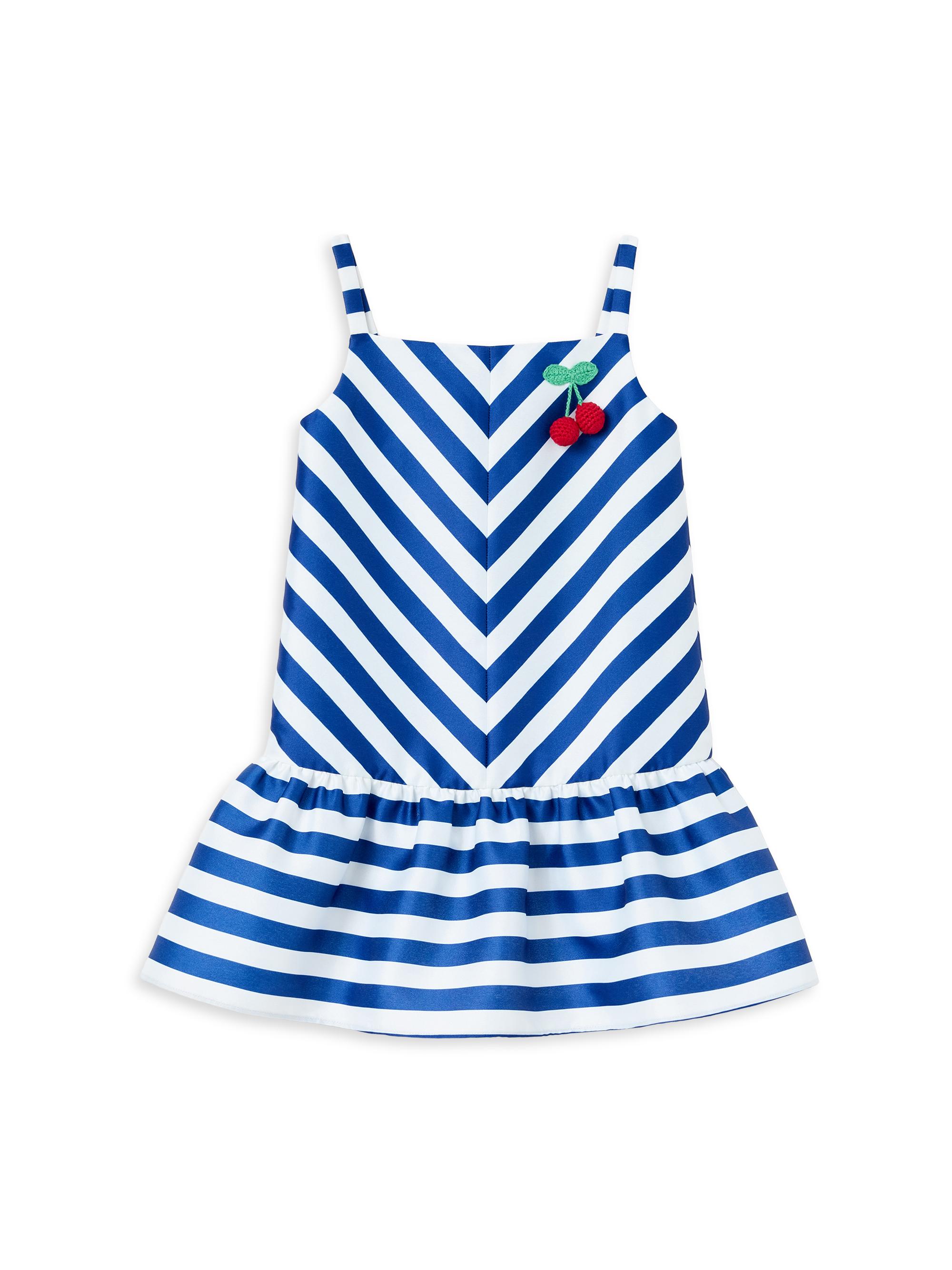 Self-Portrait Little Girl's & Girl's Striped Cherry-Detail Minidress - Navy Stripe