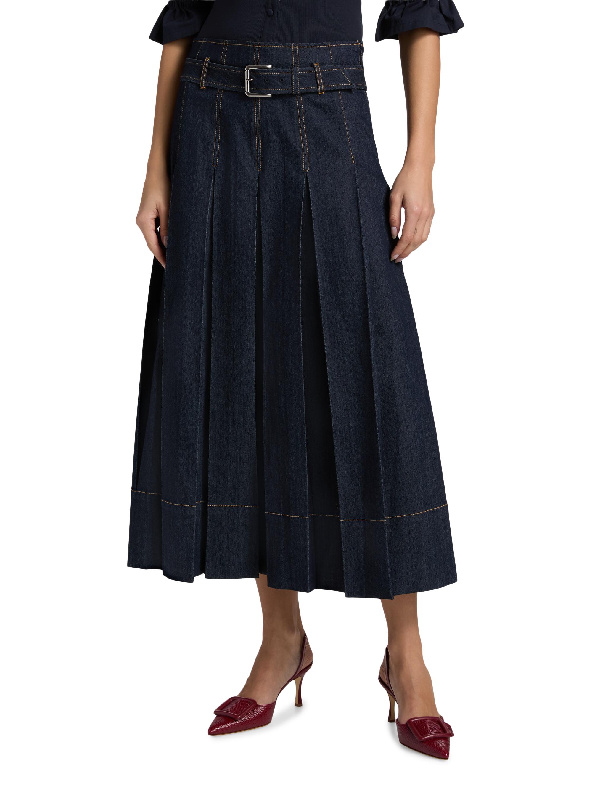 Cinq à Sept Rylee Pleated Denim Belted Maxi-Skirt | Saks Fifth Avenue