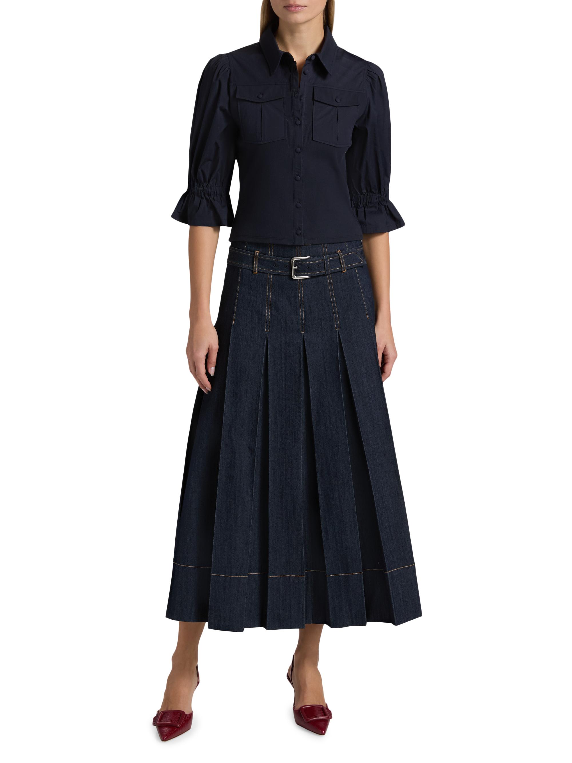 Cinq à Sept Rylee Pleated Denim Belted Maxi-Skirt | Saks Fifth Avenue