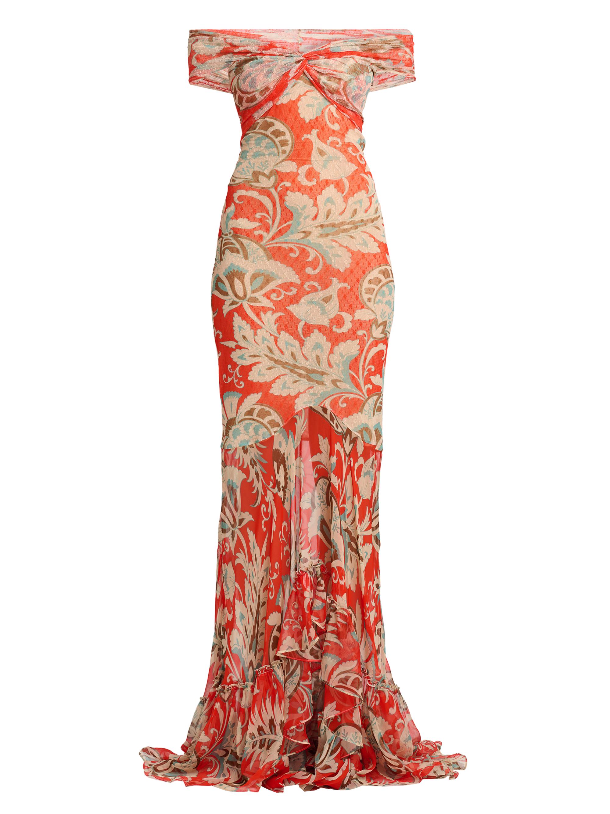 Etro Women's Lotus Print Off-the-Shoulder Mermaid Gown - Stamp Afdo Rosso