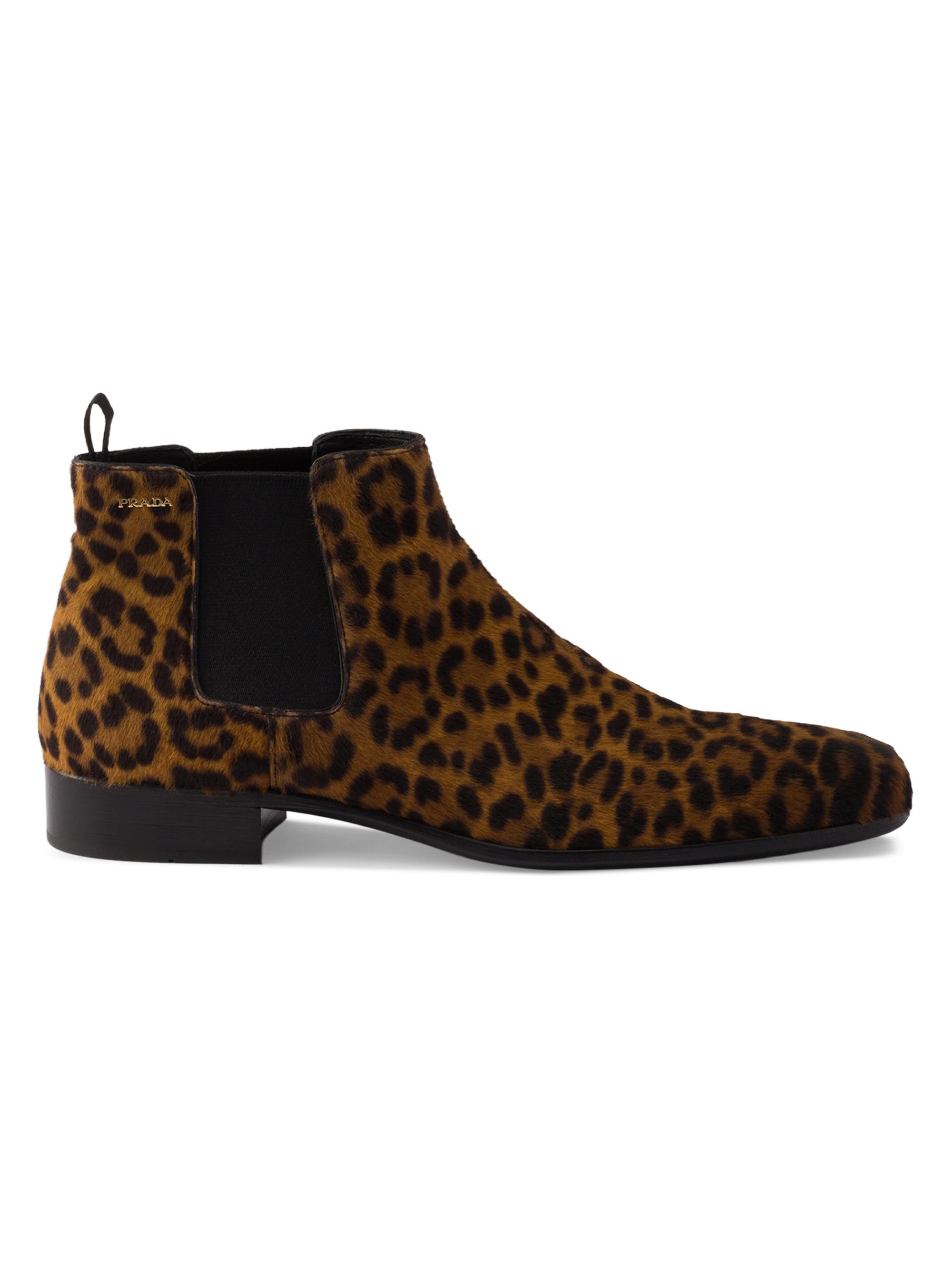 Prada Women's Printed Leather Booties - Beige Black