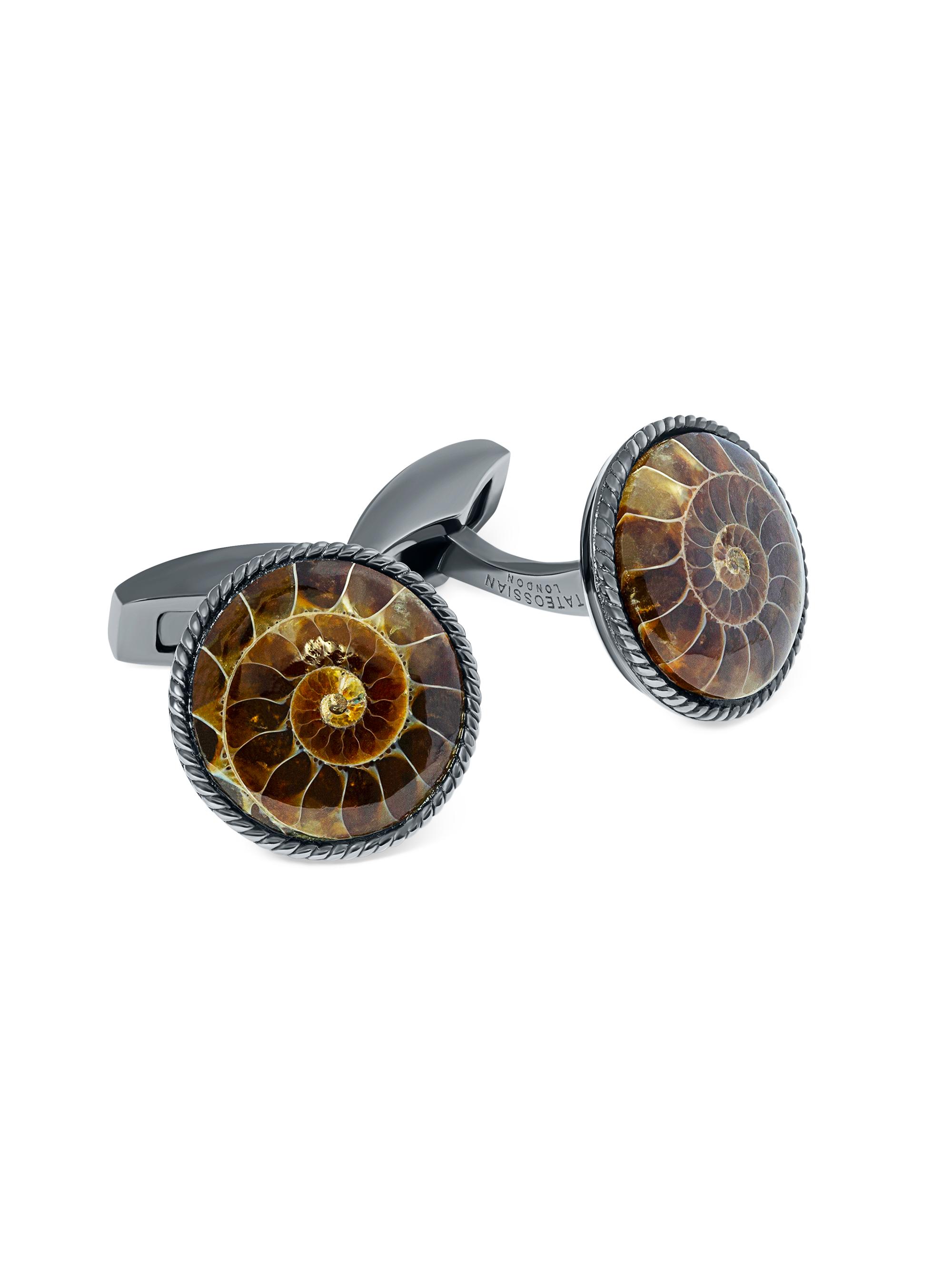 Tateossian Men's Ammonite & Sterling Silver Cufflinks - Black