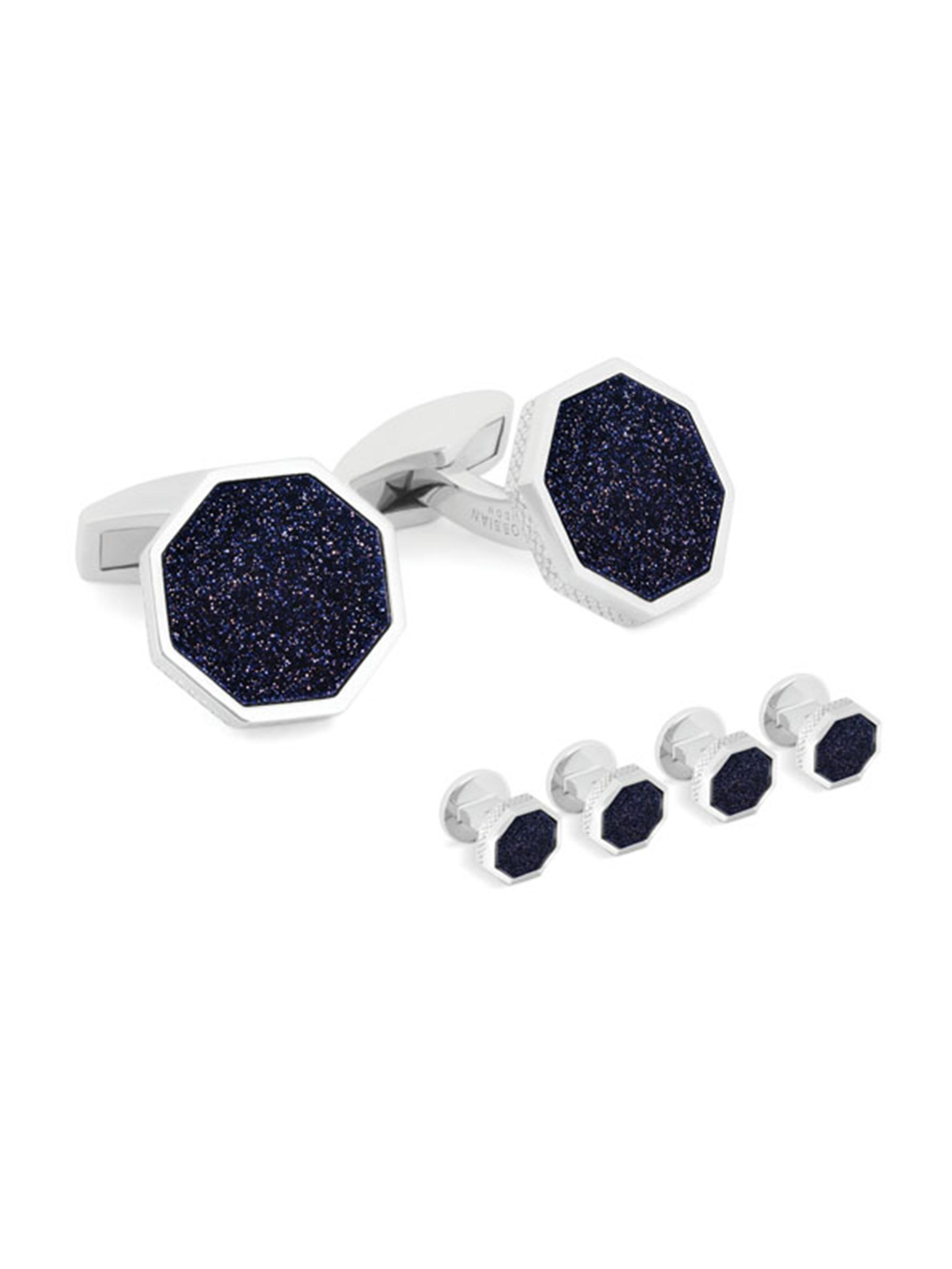 Tateossian Men's Rhodium-Plated Sterling Silver Octagon Cufflinks - Blue
