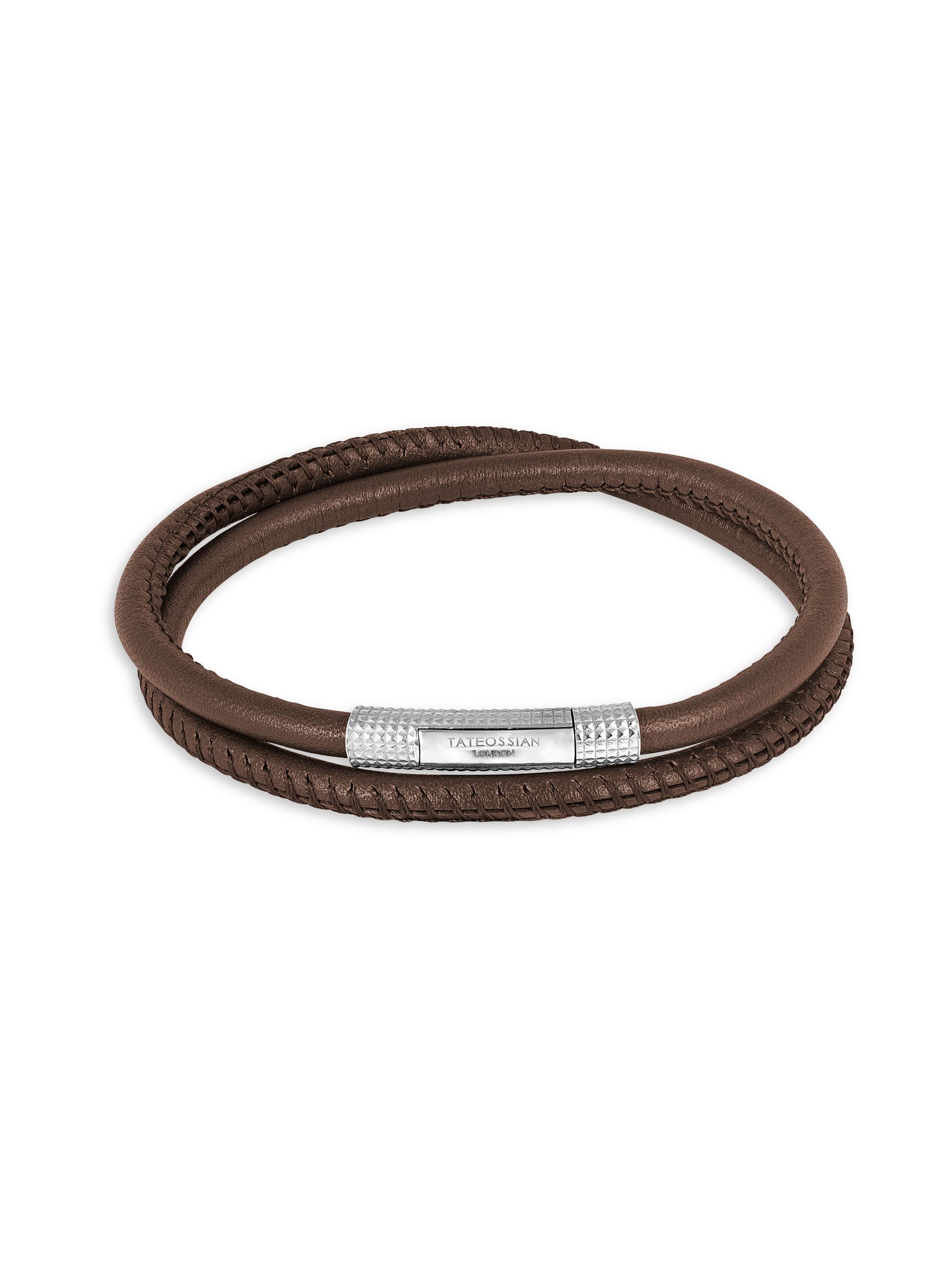 Tateossian Men's Sterling Silver & Leather Wrap Bracelet - Brown