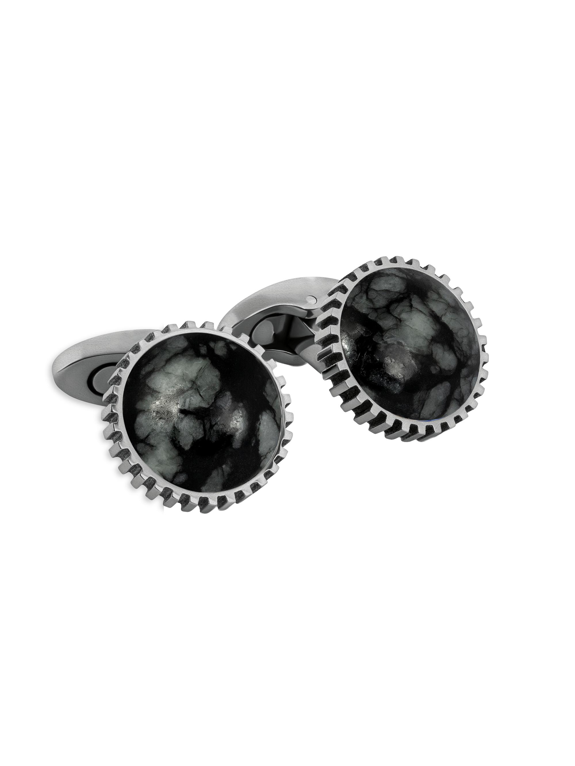 Tateossian Men's Titanium & Black Line Stone Gear Cufflinks - Black