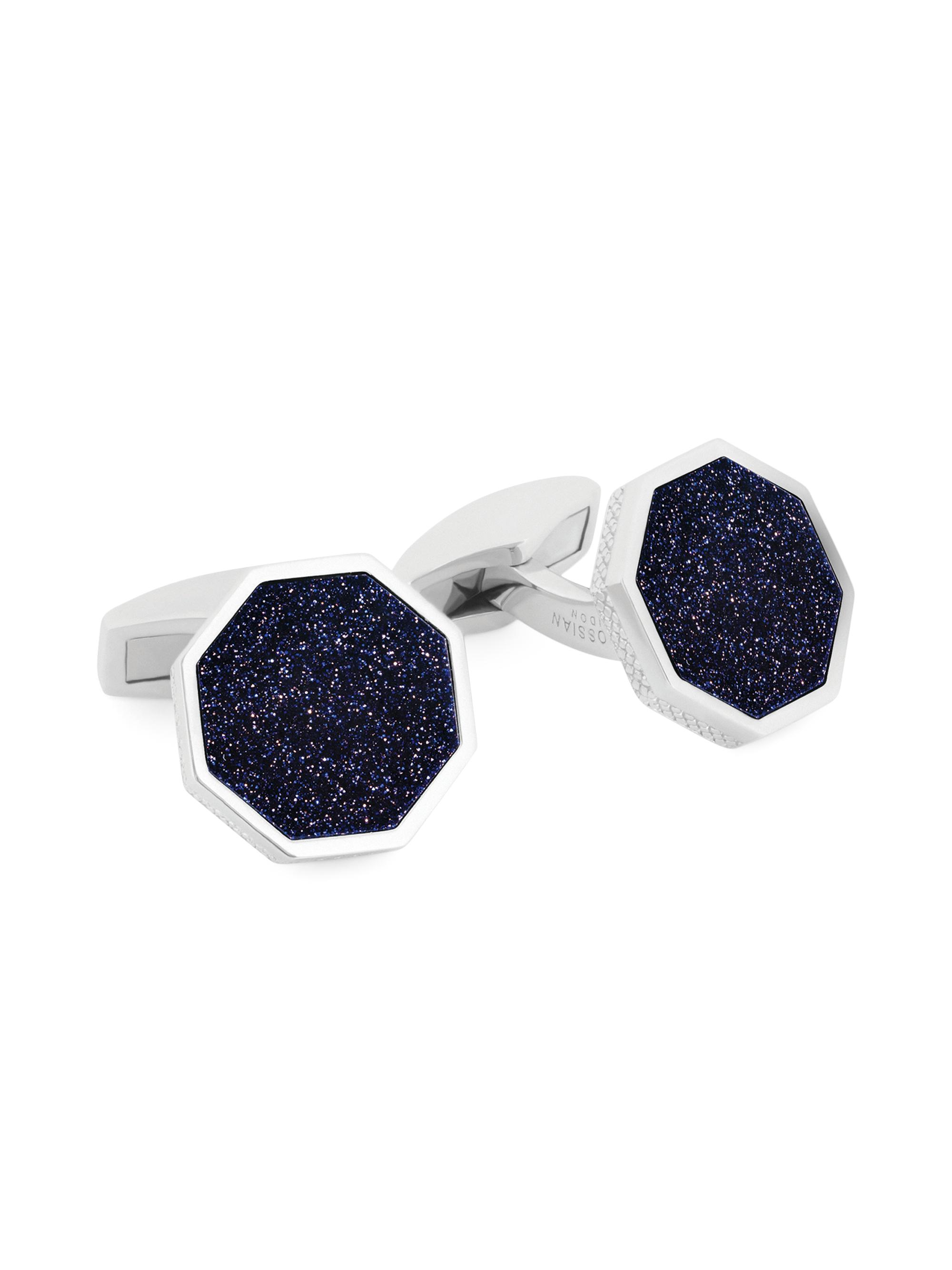 Tateossian Men's Rhodium-Plated Sterling Silver & Blue Goldstone Octagon Cufflinks - Blue