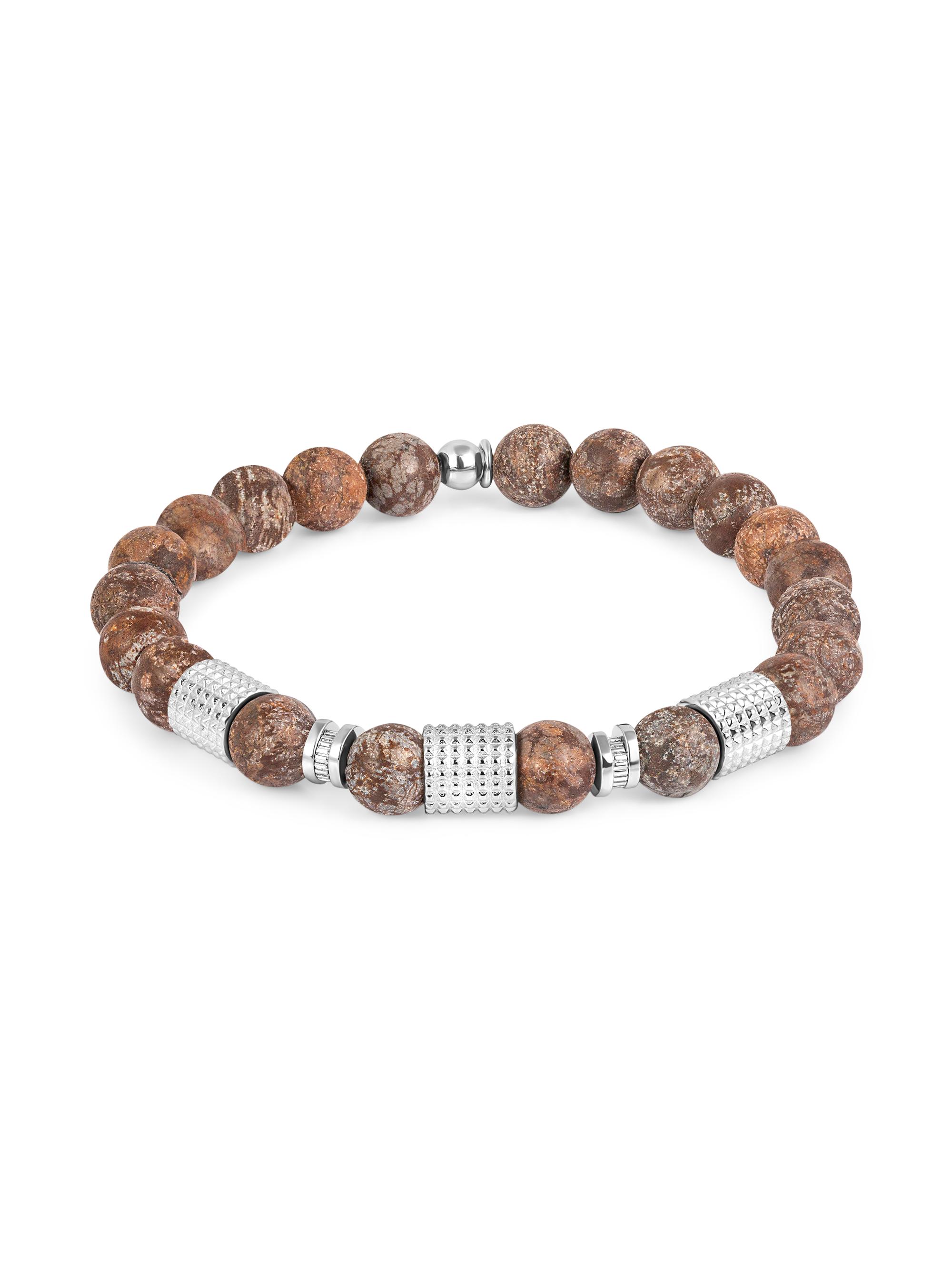 Tateossian Men's Giza Tubo Snowflake Obsidian & Sterling Silver Bead Bracelet - Brown