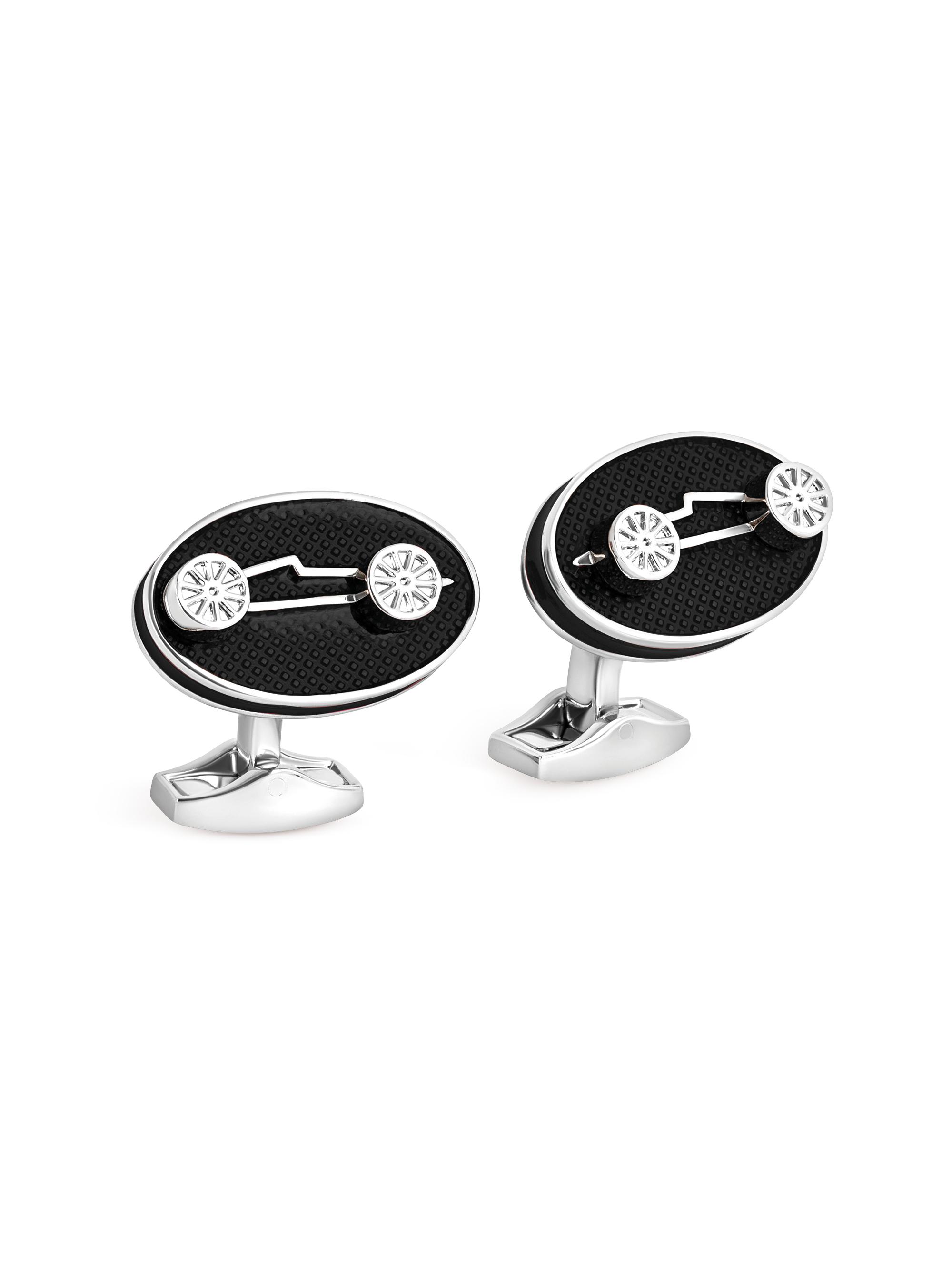 Tateossian Men's Silvertone & Enamel Racing Car Oval Cufflinks - Black