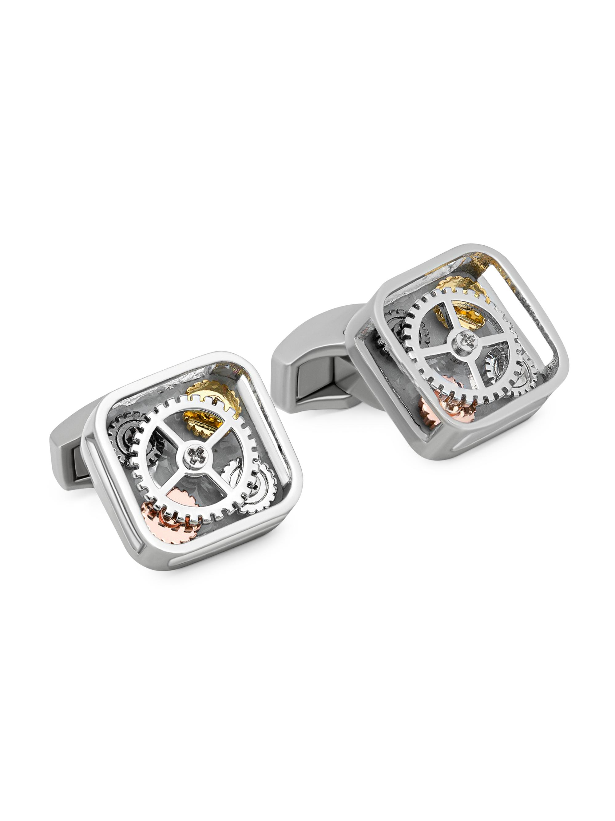 Tateossian Men's Tri-Tone & Enamel Gear Square Cufflinks - Grey