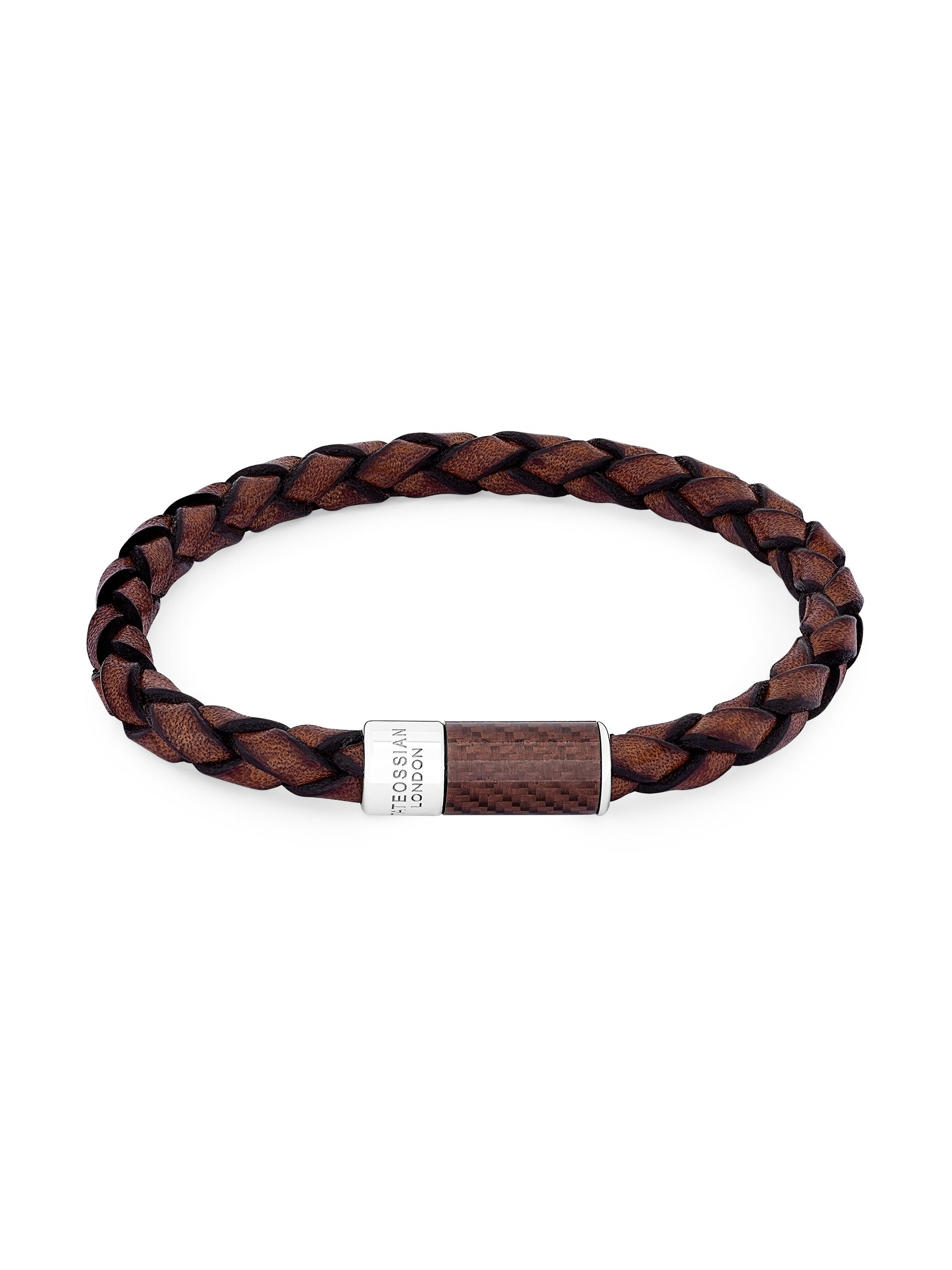 Tateossian Men's Rhodium-Plated & Leather Braided Bracelet - Brown