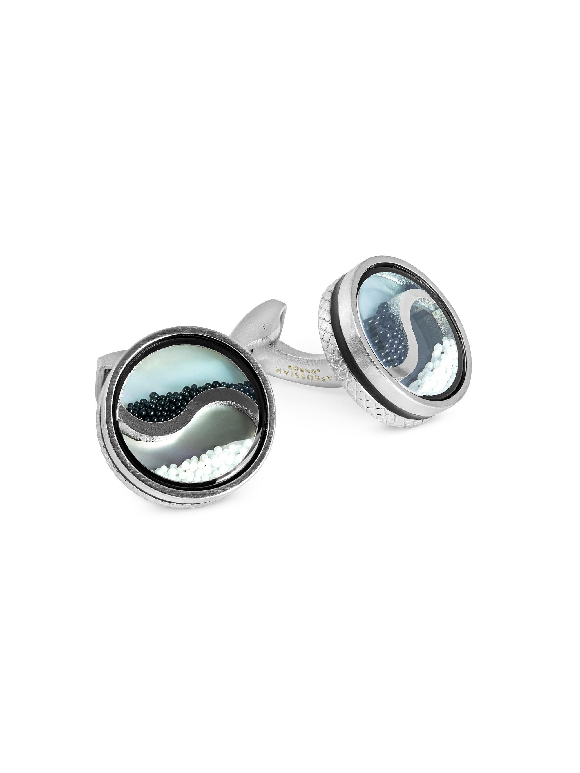 Tateossian Men's Silvertone Yin-Yang Sand Timer Cufflinks - Black