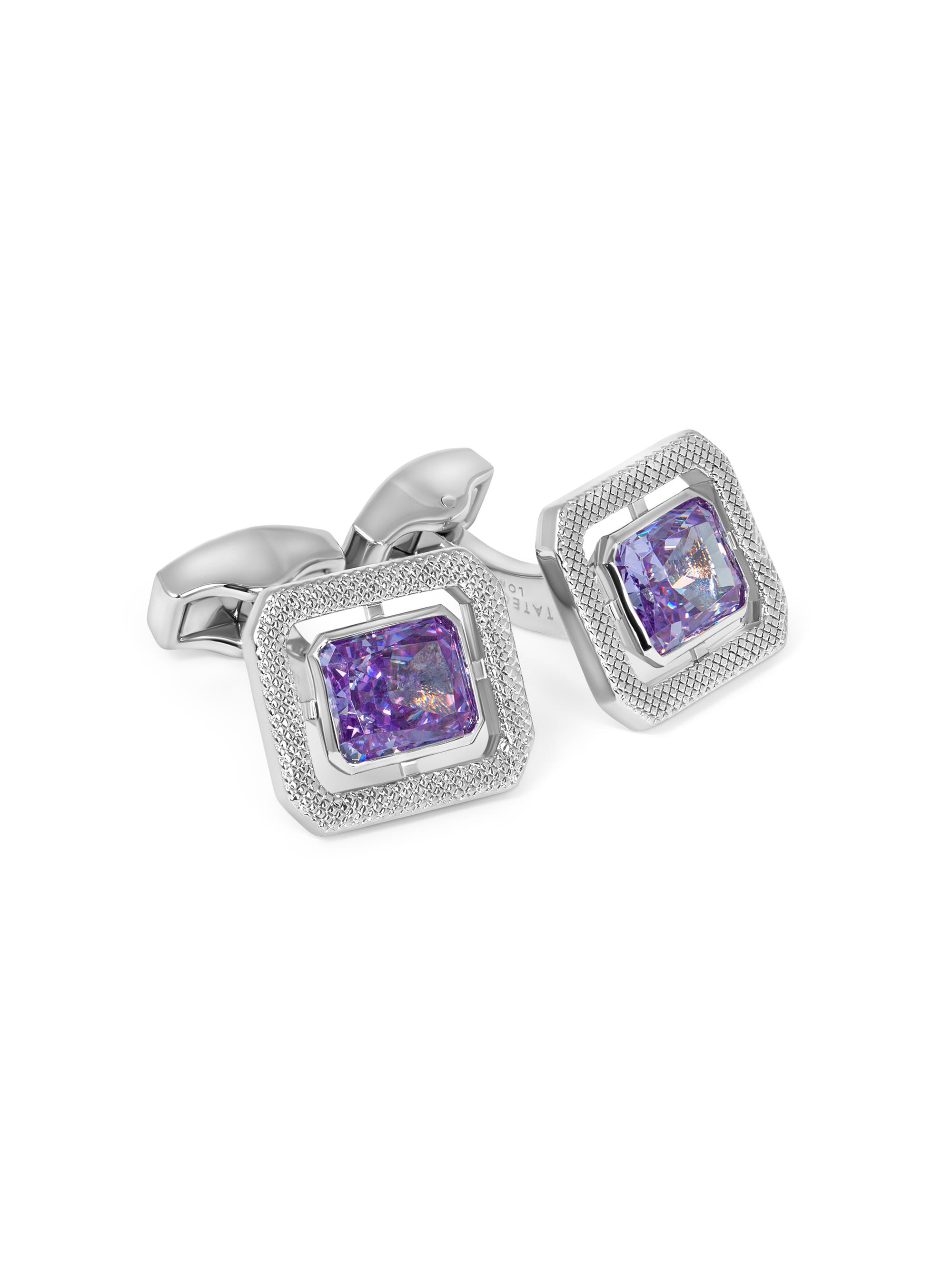Tateossian Men's Silvertone & Cubic Zirconia Octagon Cufflinks - Purple