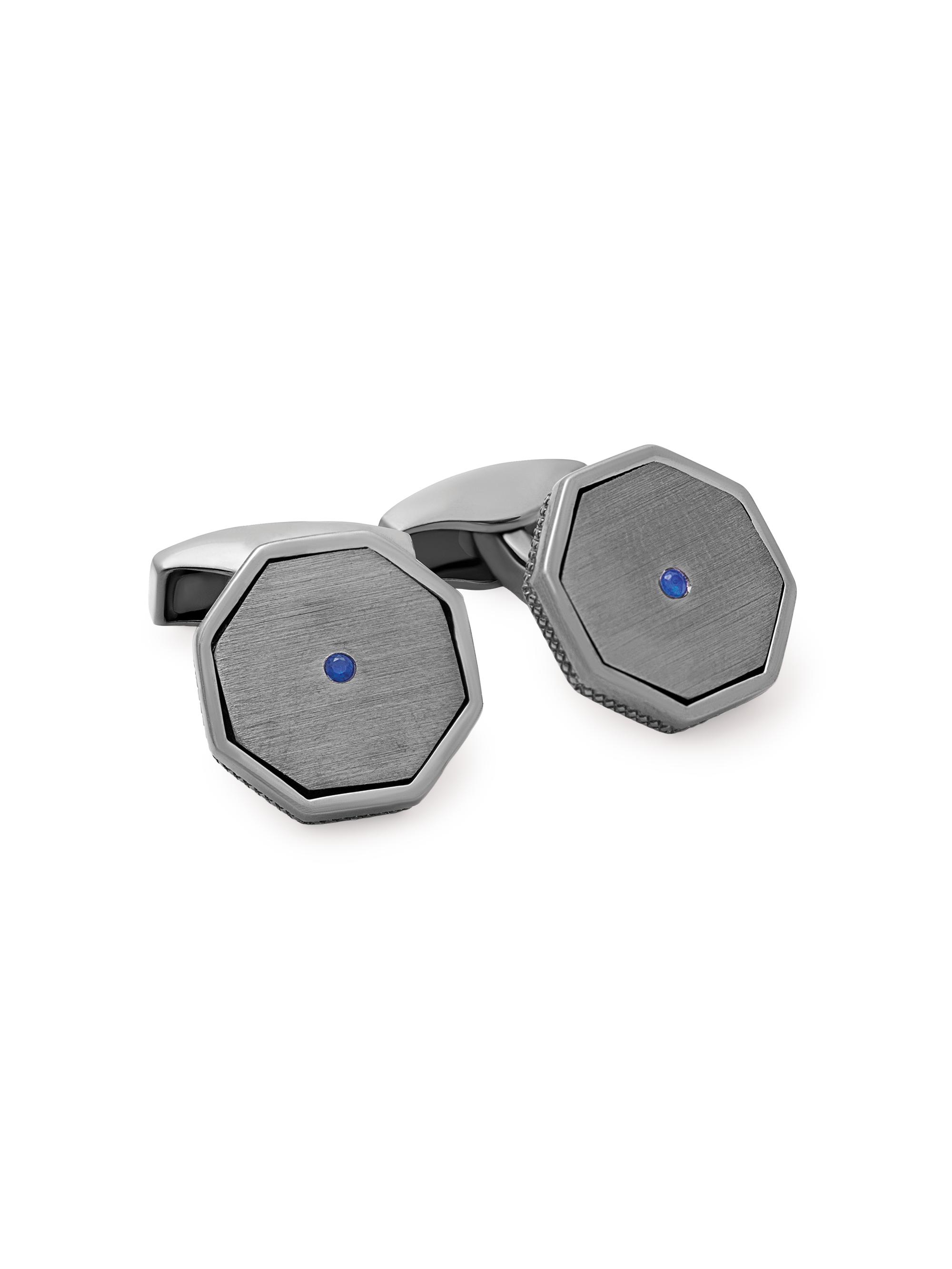 Tateossian Men's Black Rhodium-Plated Sterling Silver & Sapphire Octagon Cufflinks - Blue