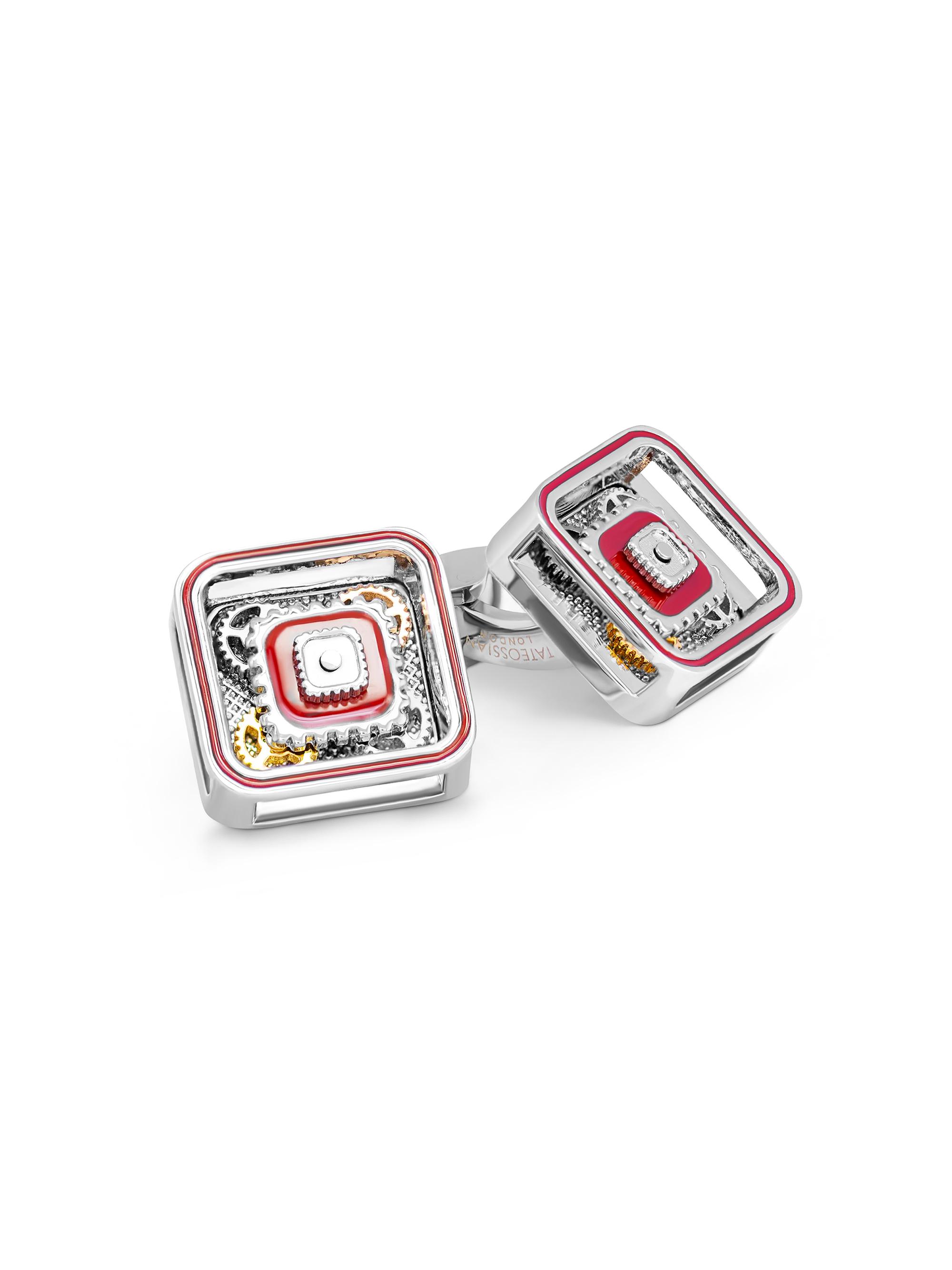 Tateossian Men's Silvertone & Enamel Gear Cufflinks - Red