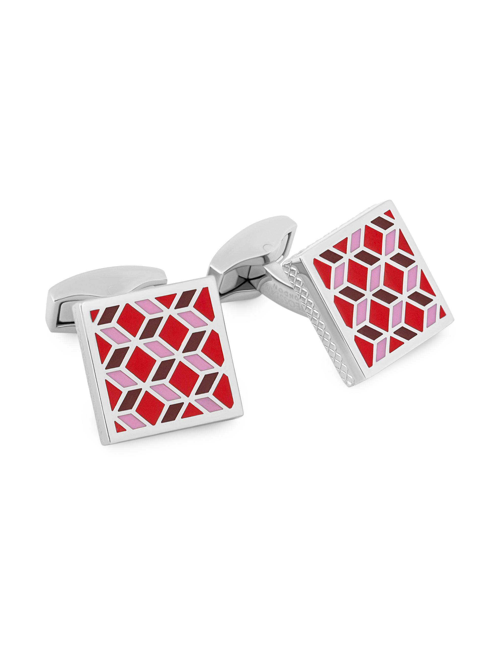 Tateossian Men's 3D Illusion Geometric Cufflinks - Red | Thumbnail 4