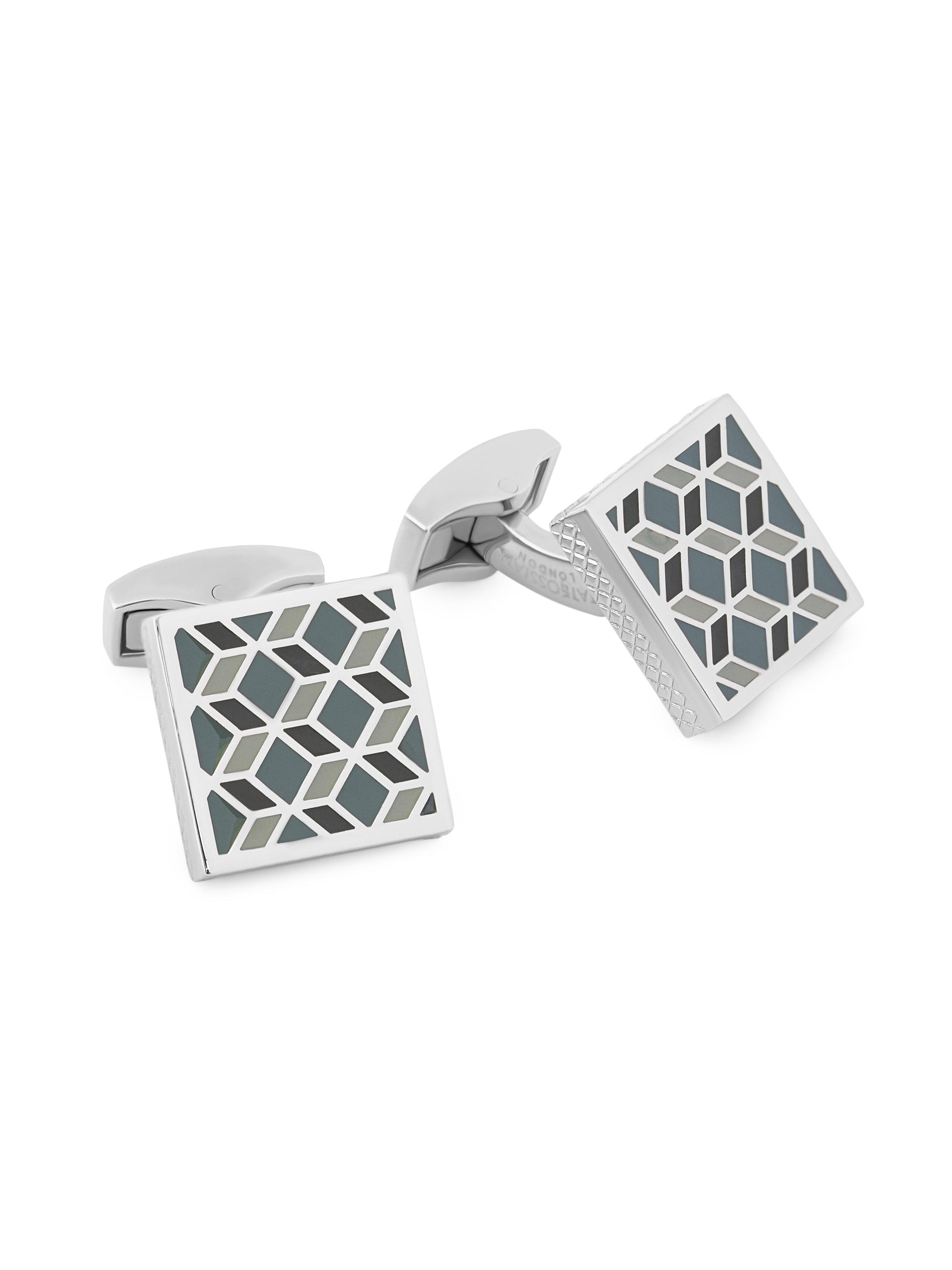 Tateossian Men's 3D Illusion Geometric Squares Cufflinks - Grey | Thumbnail 4