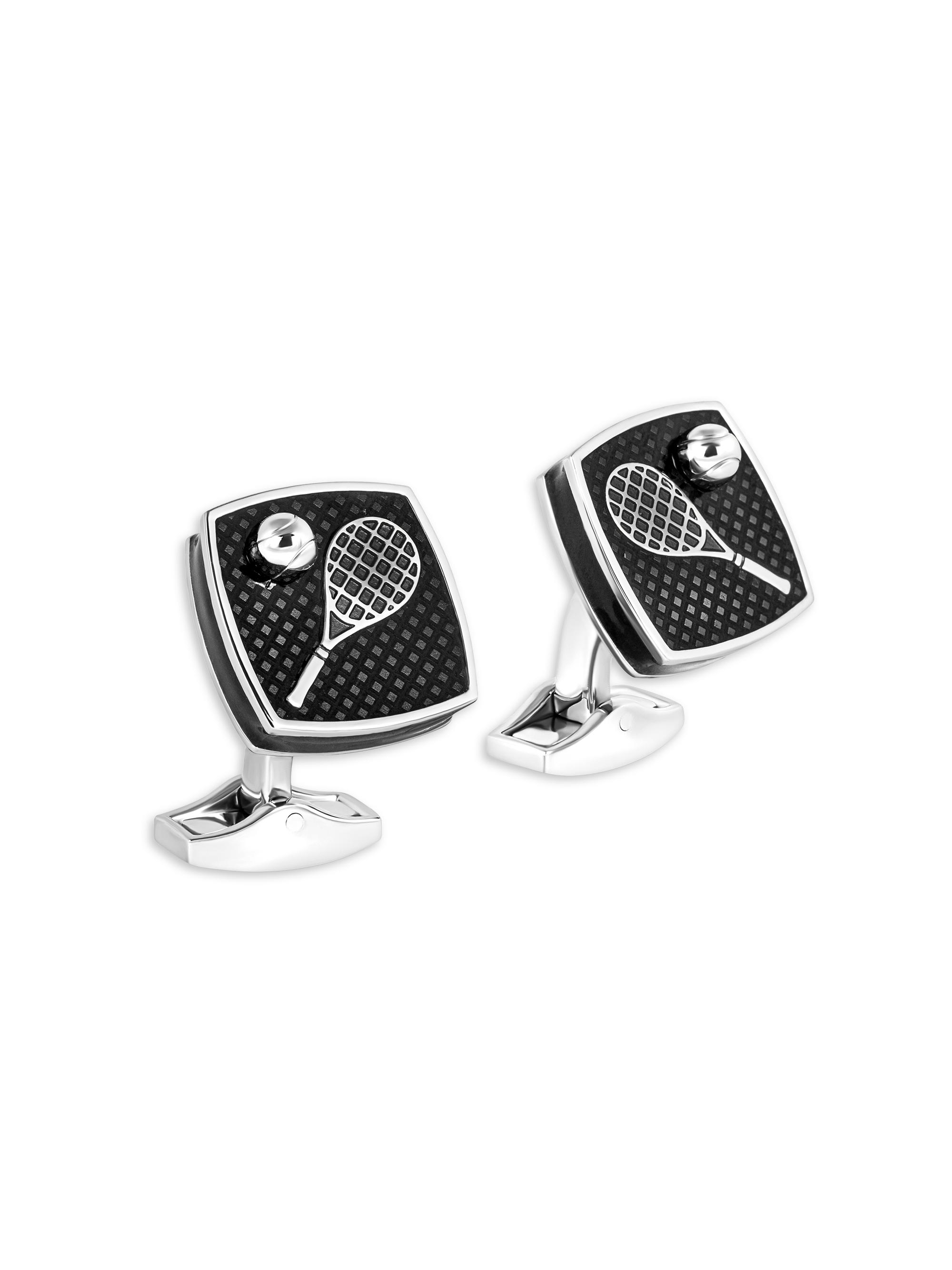 Tateossian Men's Silvertone & Enamel Badminton Cufflinks - Black