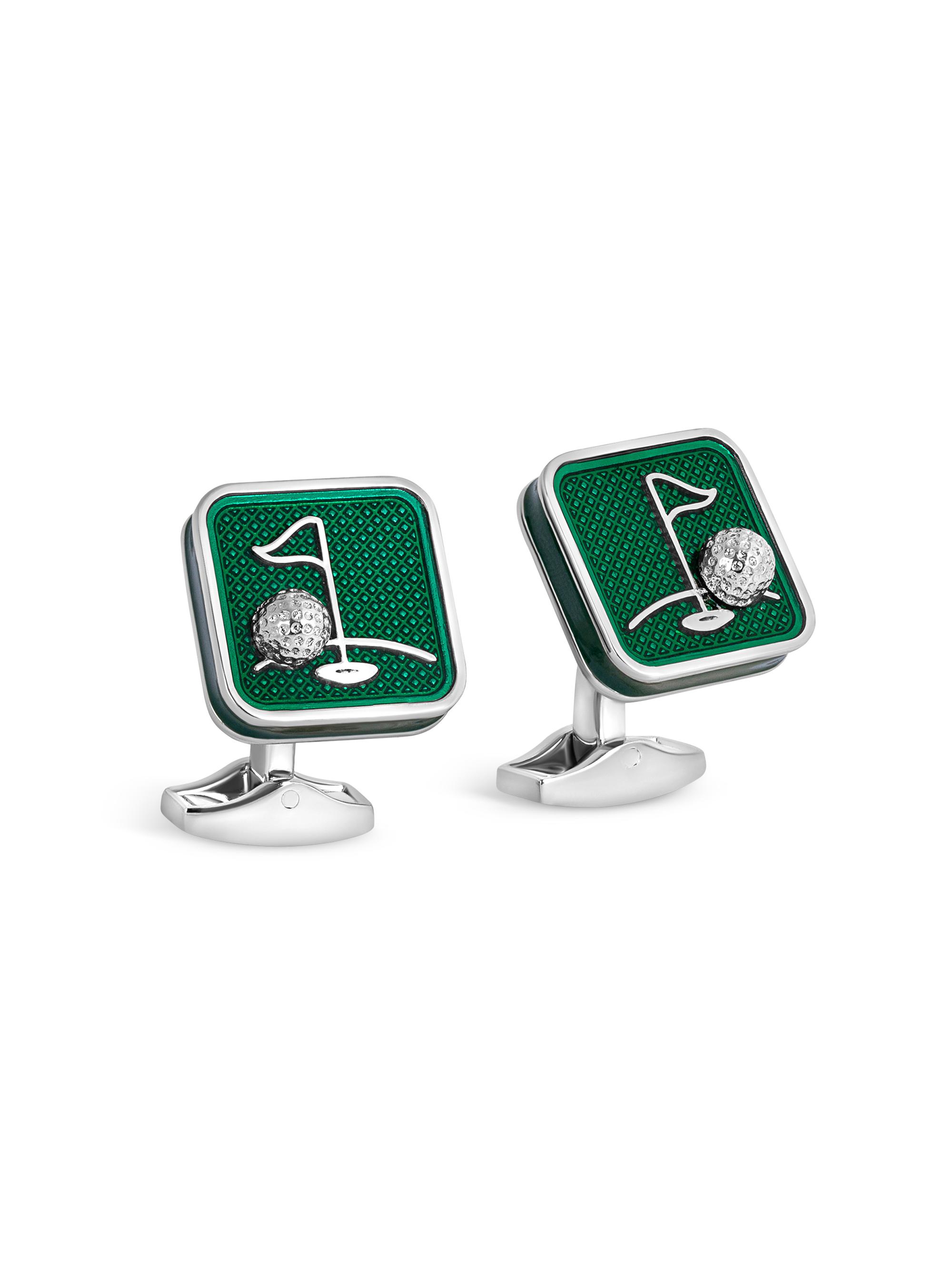 Tateossian Men's Silvertone & Enamel Golf Cufflinks - Green