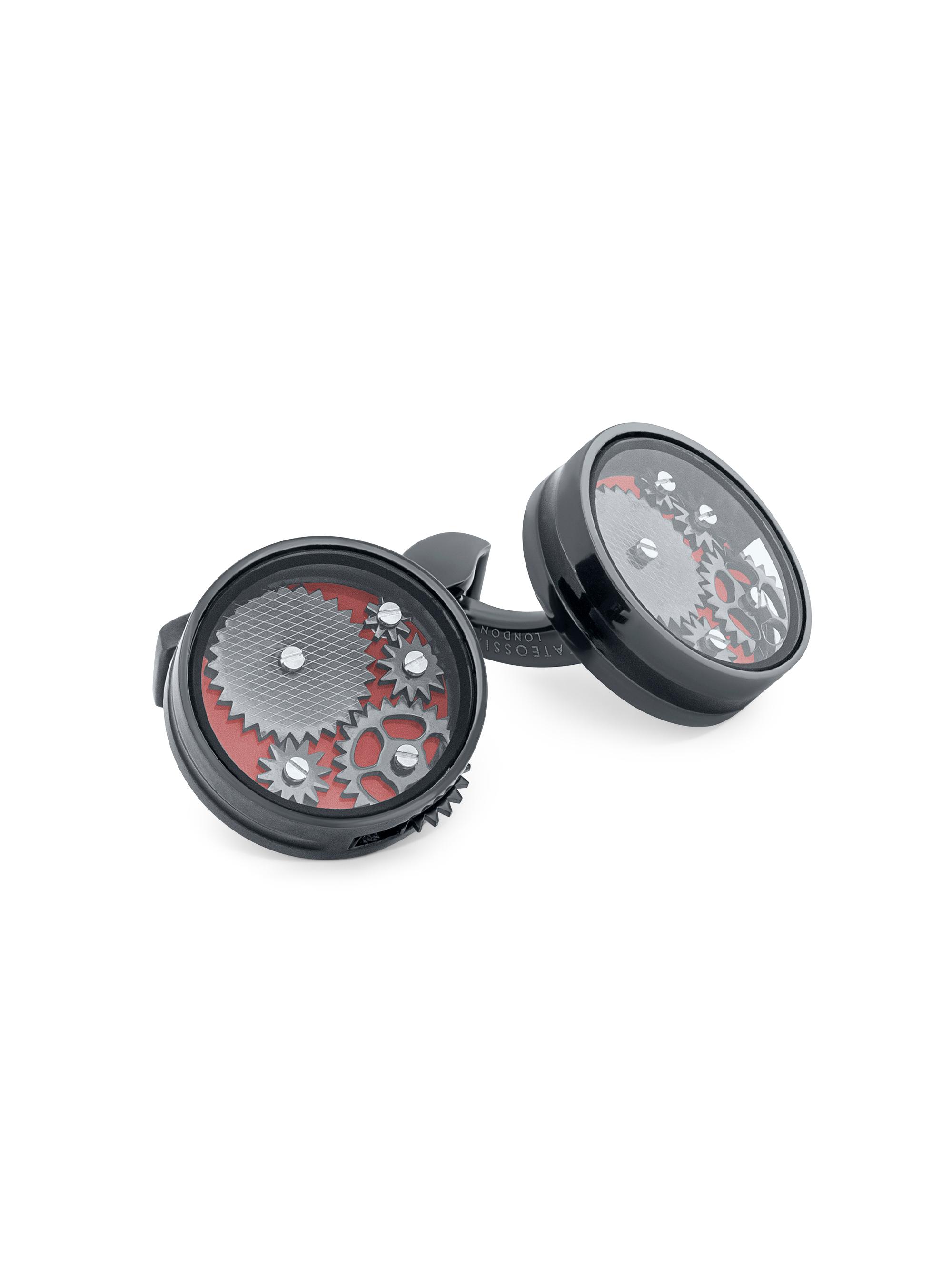 Tateossian Men's IP Black & Enamel Gear Cufflinks - Red