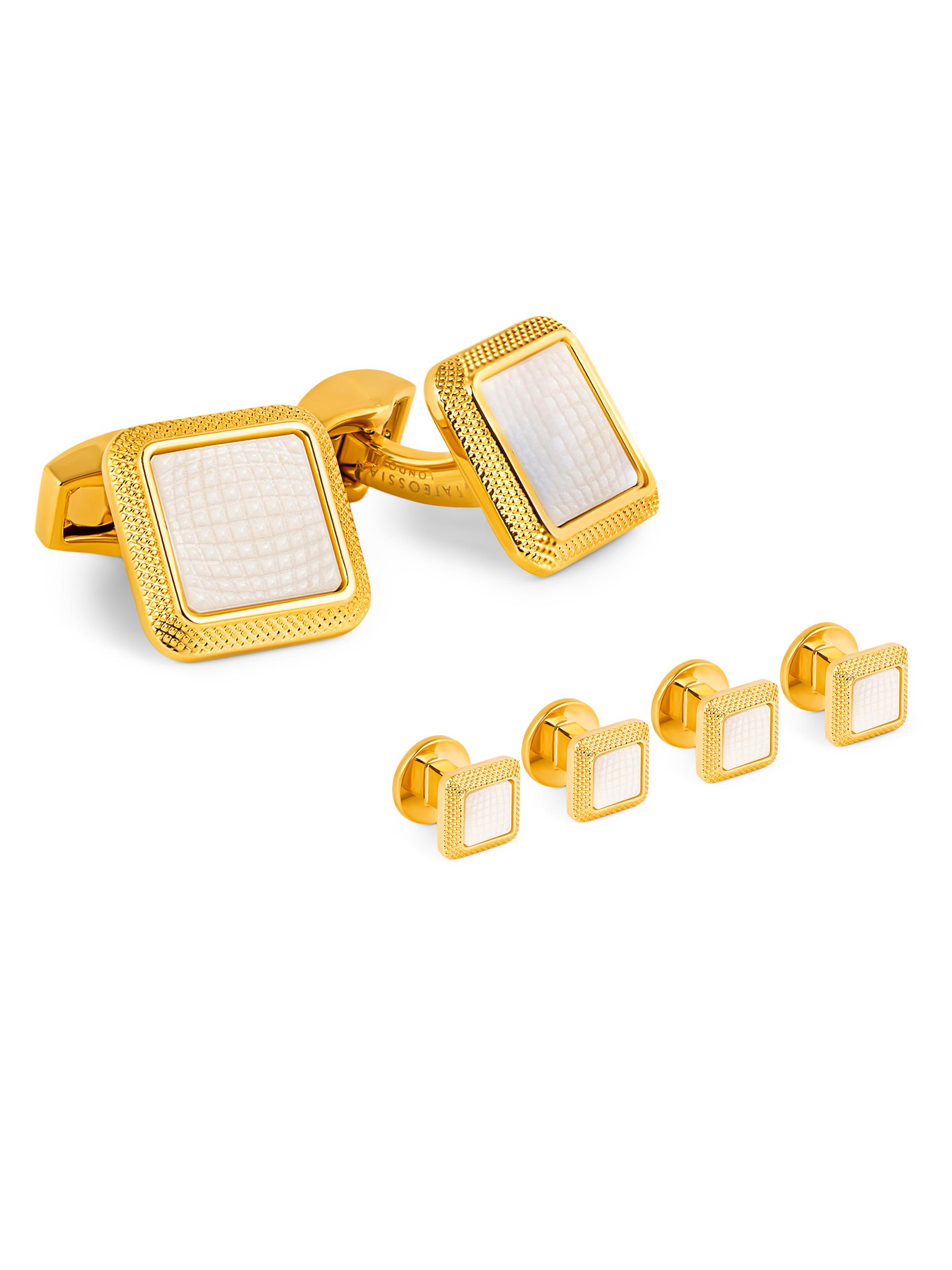 Tateossian Men's 3-Piece Goldtone & Mother Of Pearl Cufflinks & Studs Set - White