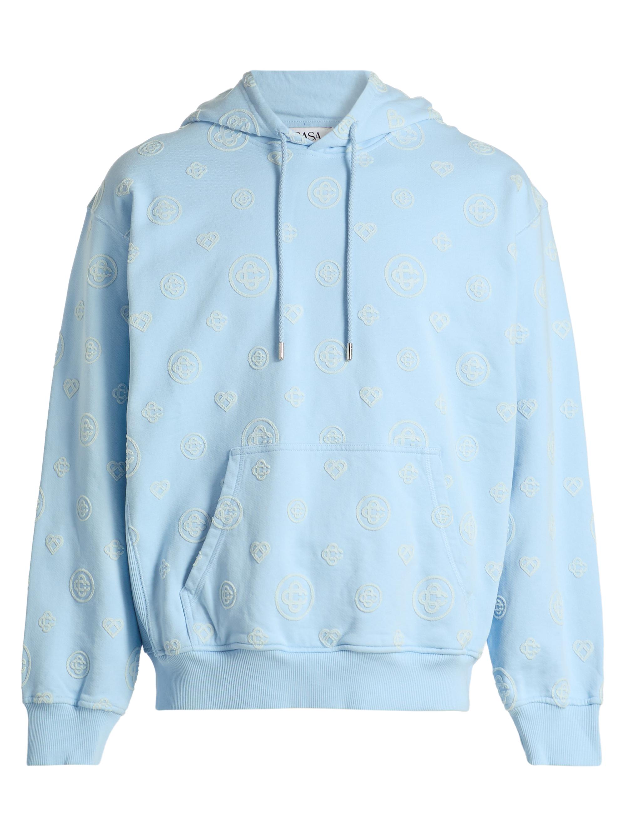 Casablanca Men's Applique Monogram Cotton Hoodie - Cerulean Loopback