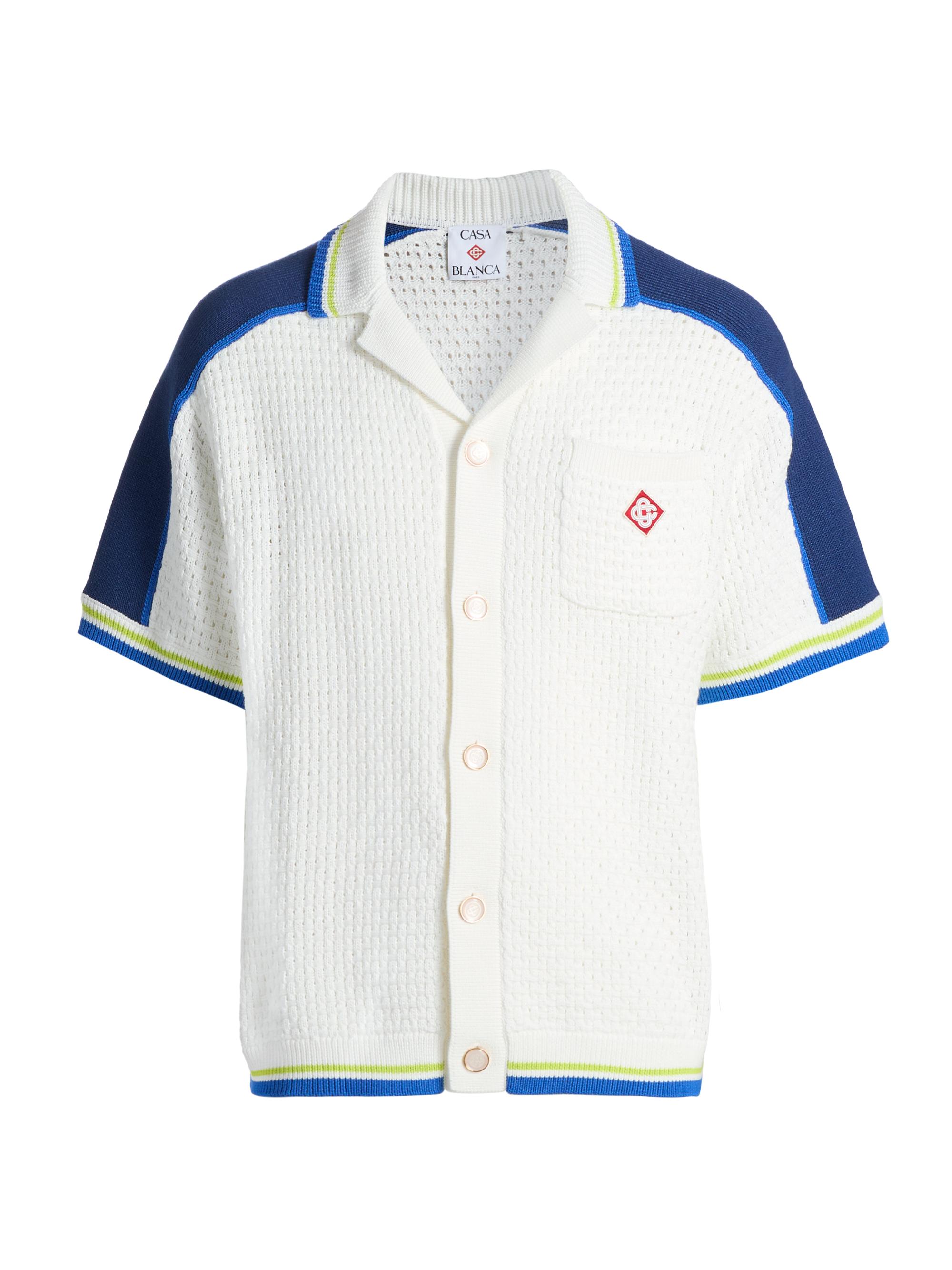 Casablanca Men's Striped Crochet Shirt - White Blue