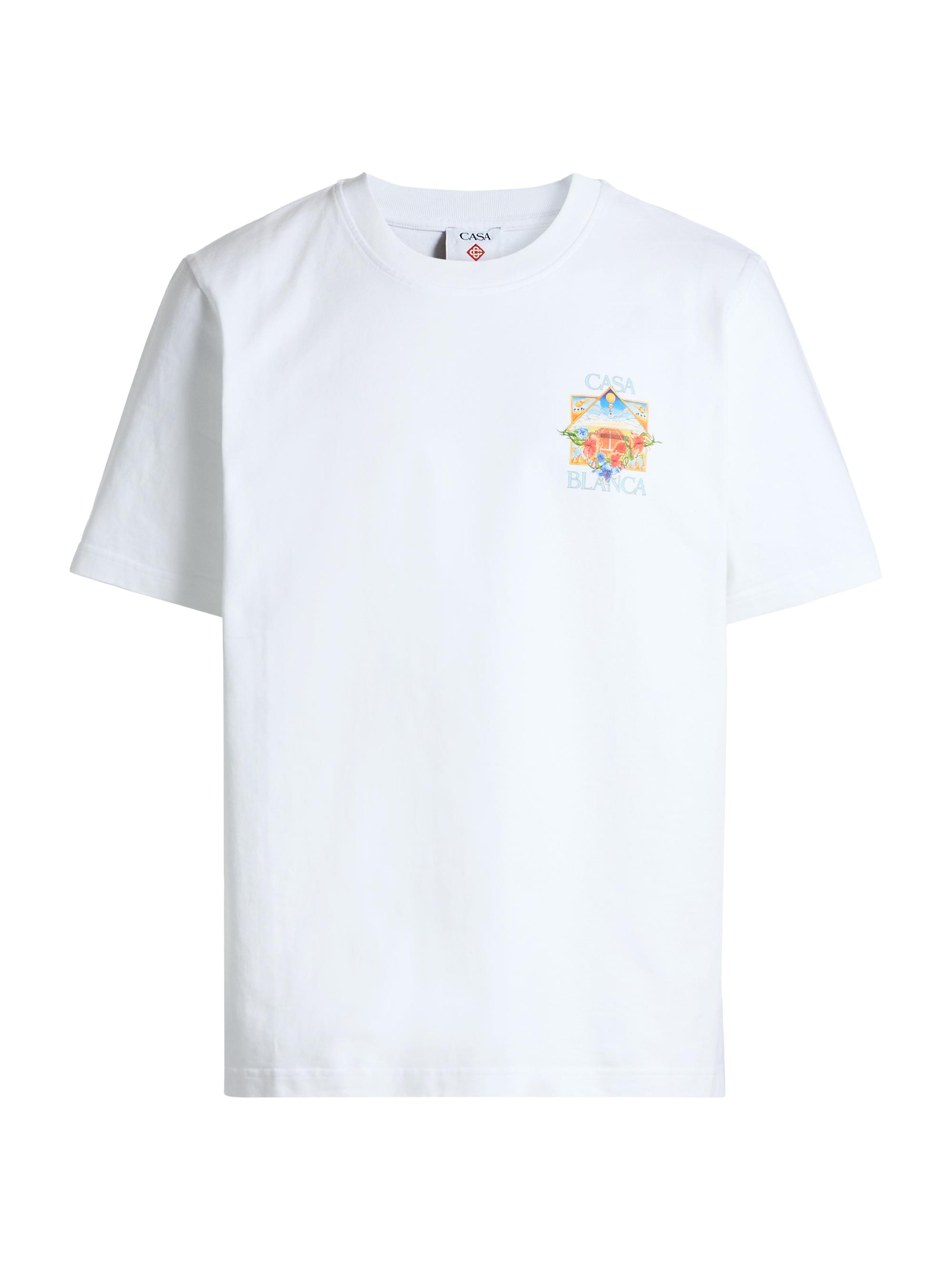 Casablanca Men's Tennis Landscape Cotton T-Shirt - Bright White Jersey