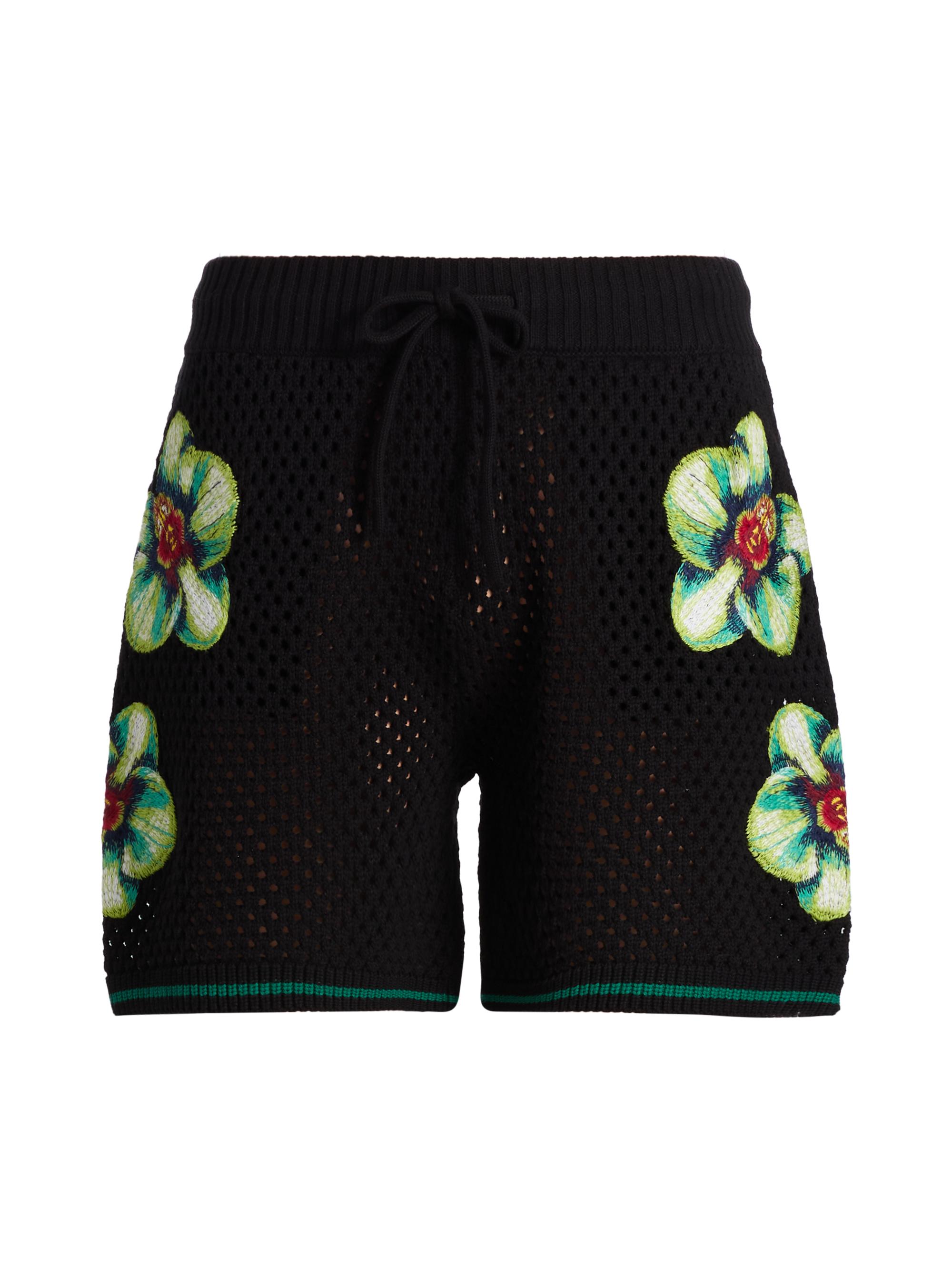 Casablanca Men's Glitch Orchid Embroidered Crochet Shorts - Cotton Blend