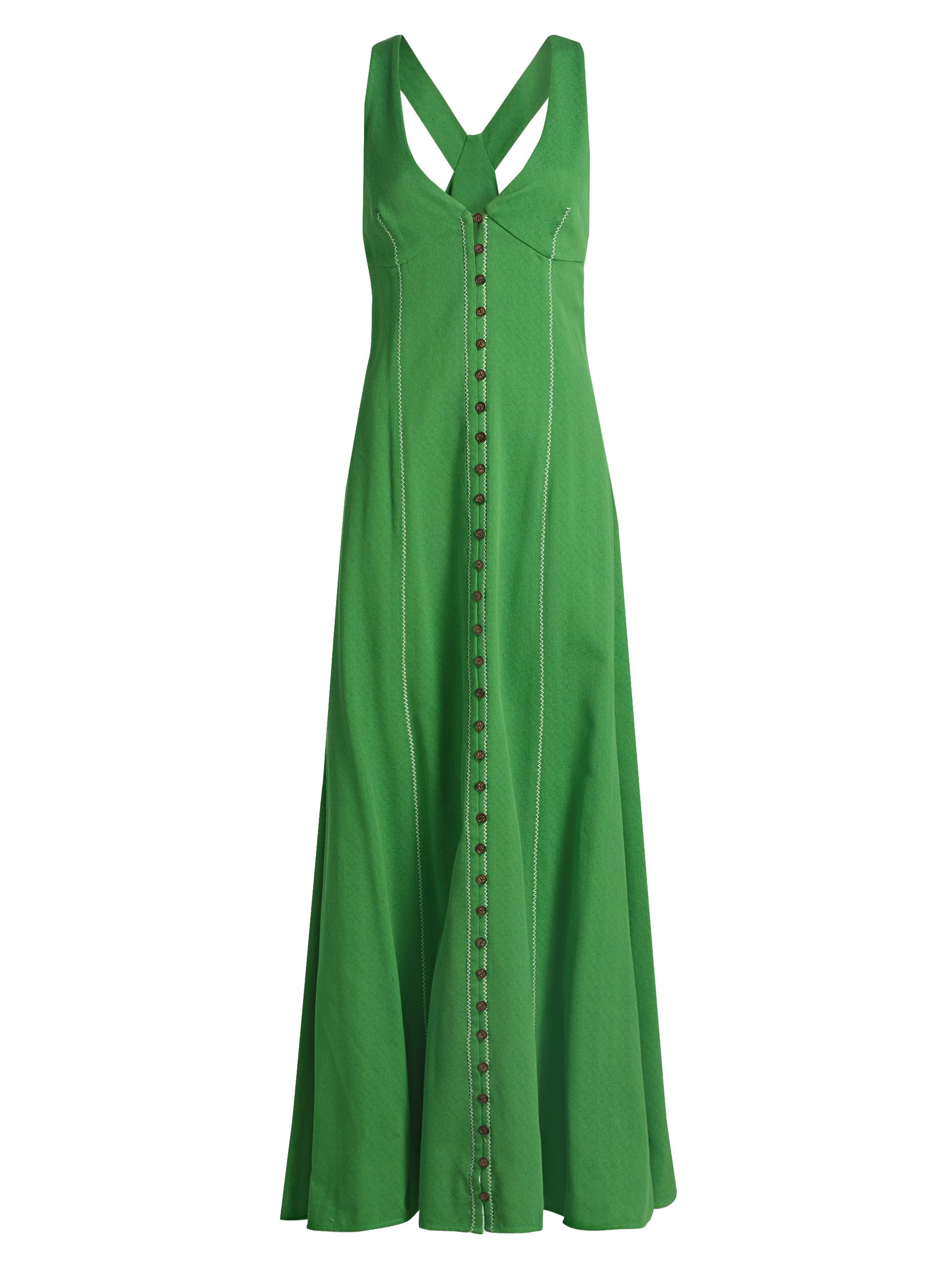 Rosie Assoulin Women's Row, Row, Row Your Buttons Cotton-Blend Crepe Maxi Dress - Grass Green - Women's Clothing
