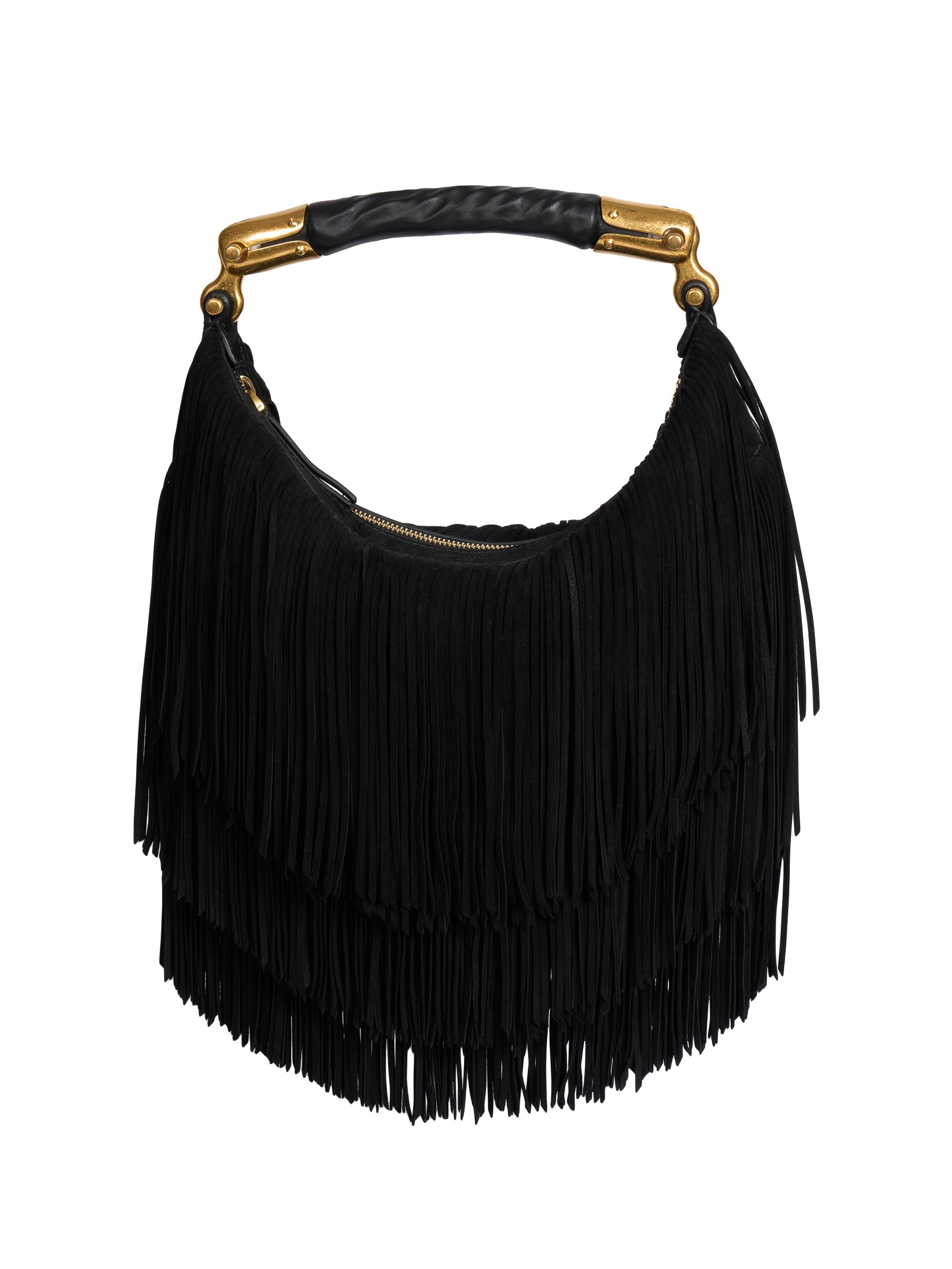 Balmain Women's Ebene Suede Fringe Hobo Bag - Black