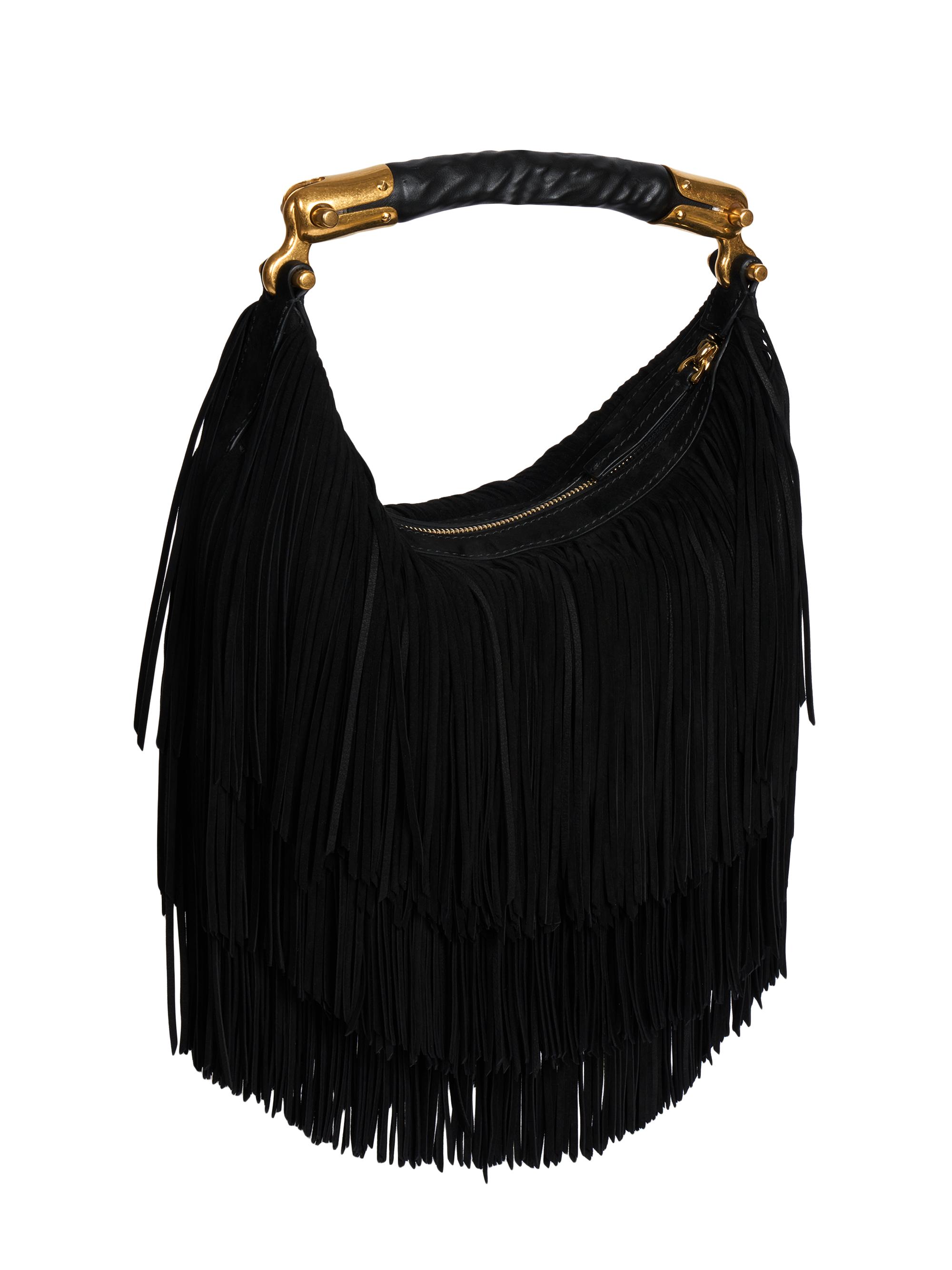 Balmain Ebene Suede Fringe Hobo Bag | Saks Fifth Avenue