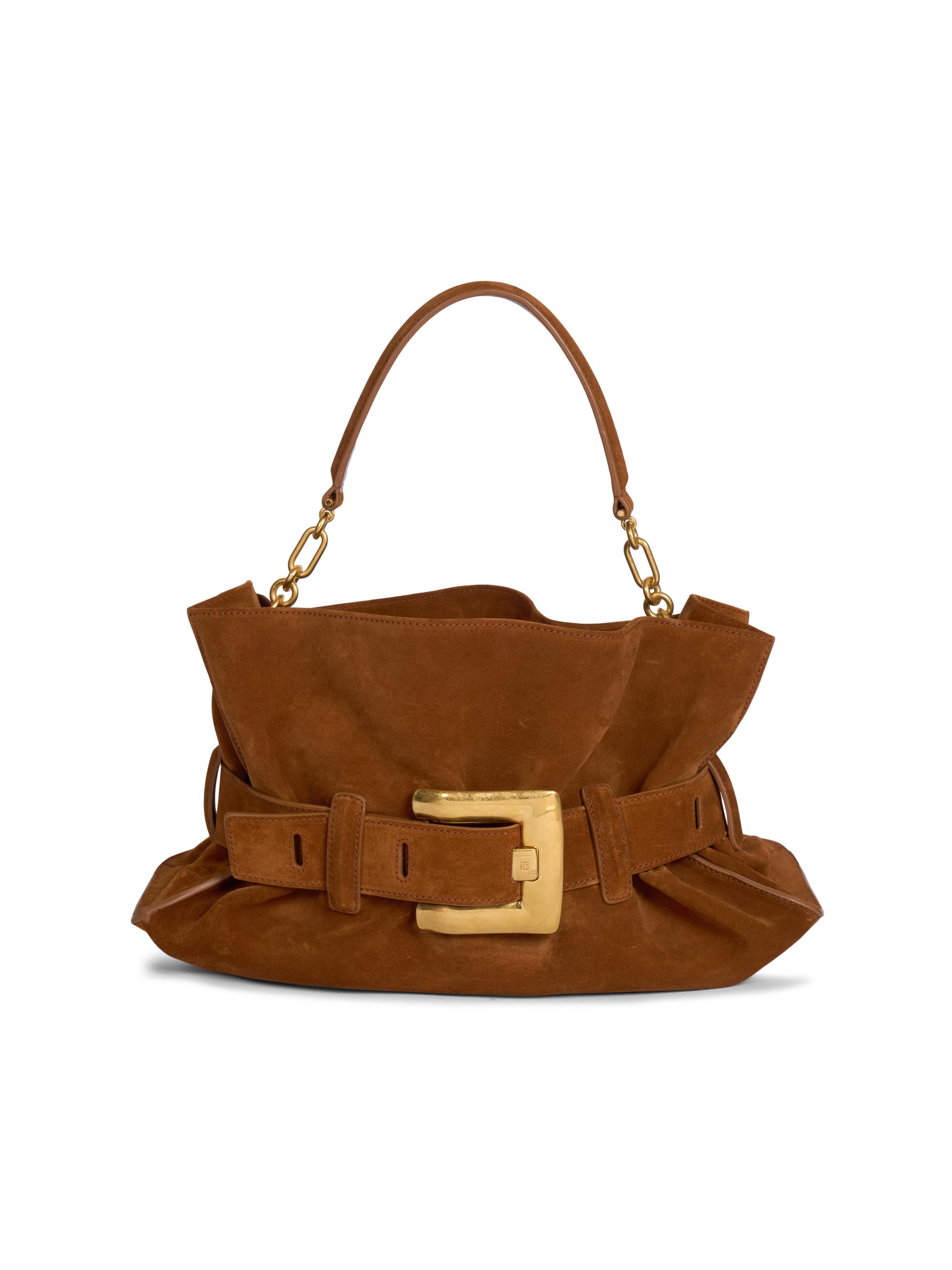 Balmain Women's Anthem  Suede Shoulder Bag - Caramel