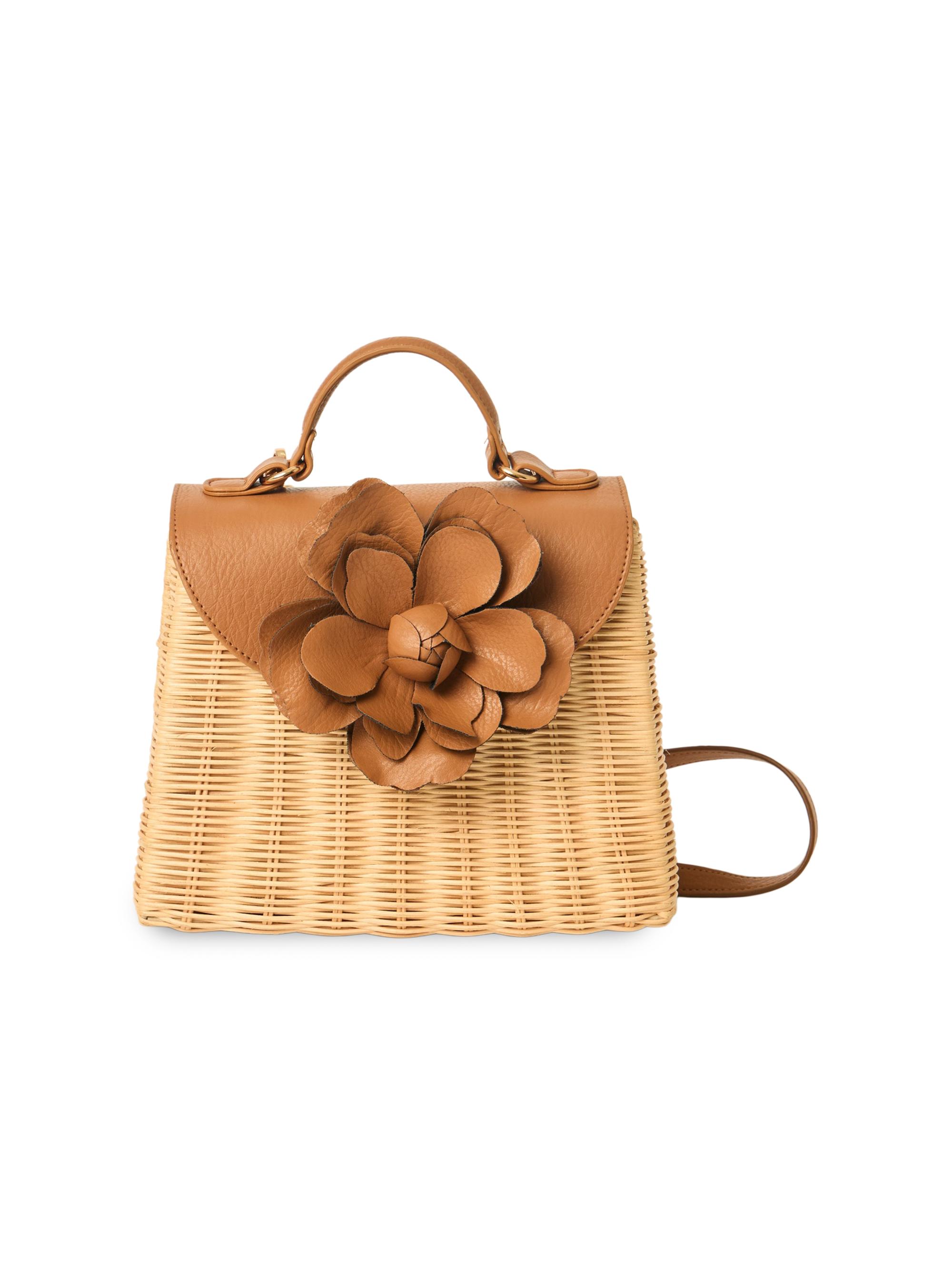 BTB Los Angeles Melody Flower-Appliqué Rattan Top Handle Bag