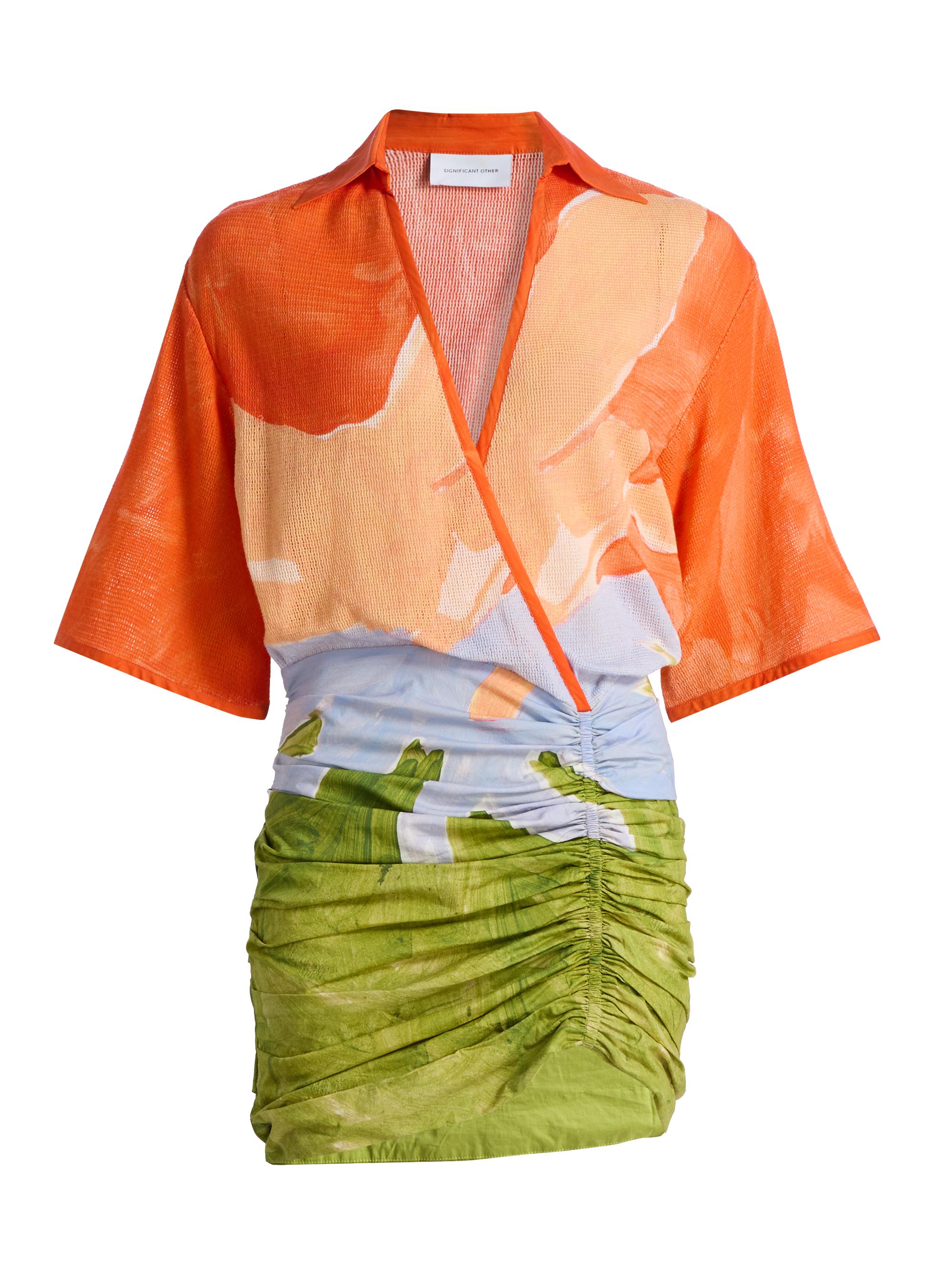 Significant Other Women's Lulu Ruched Printed Mixed-Media Minidress - Stamped Poppy