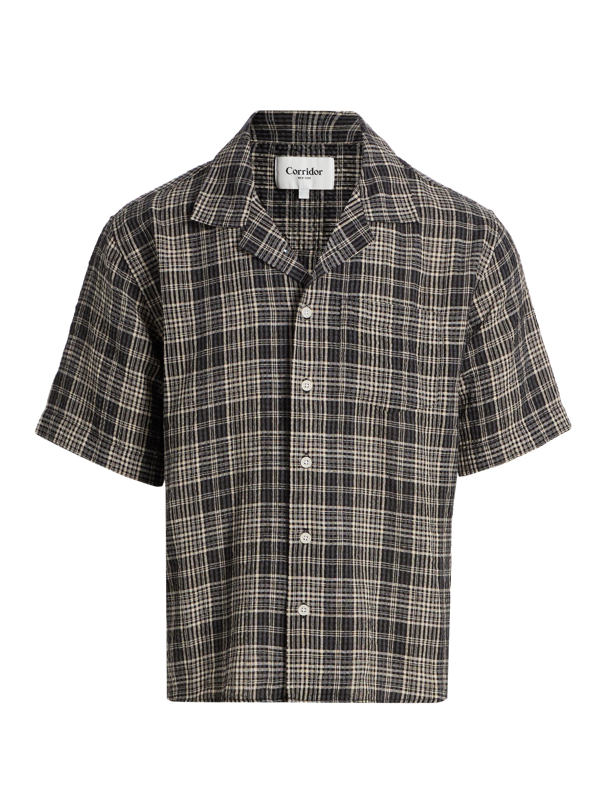Corridor Men's Plaid Seersucker Short-Sleeve Shirt - Black