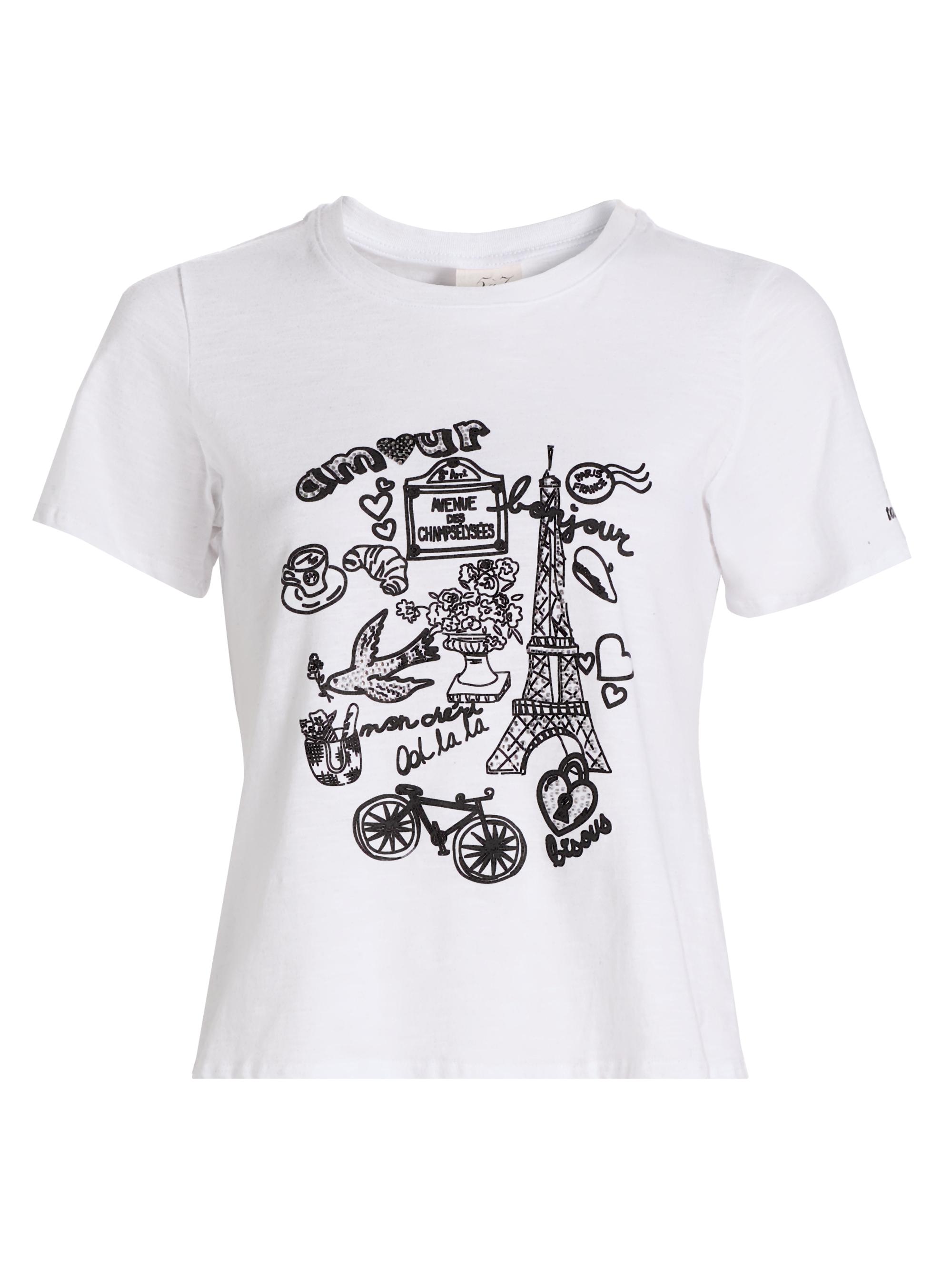 Cinq à Sept Women's Paris Doodle Rhinestone-Embellished Cotton T-Shirt - White Black
