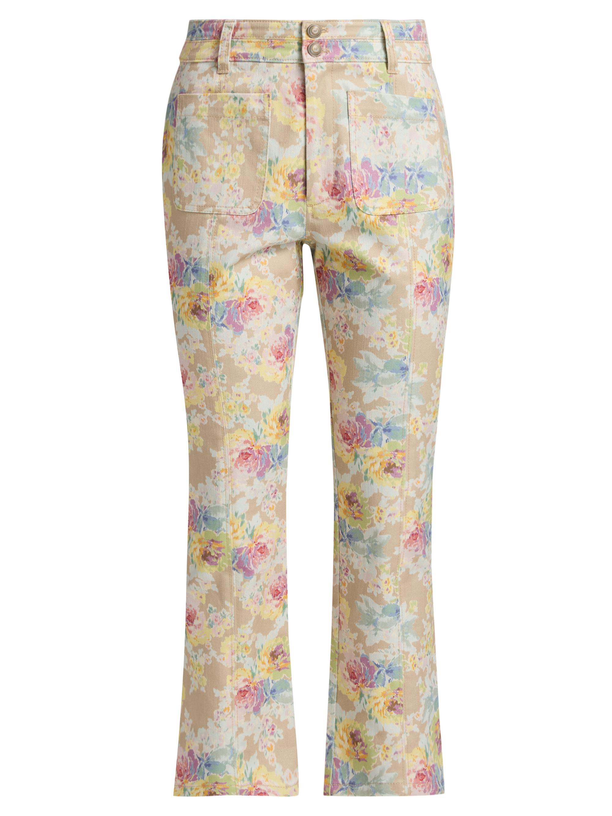 Cinq à Sept Women's Ikat Bouquet Dorothea Floral Crop Jeans - Khaki Multi