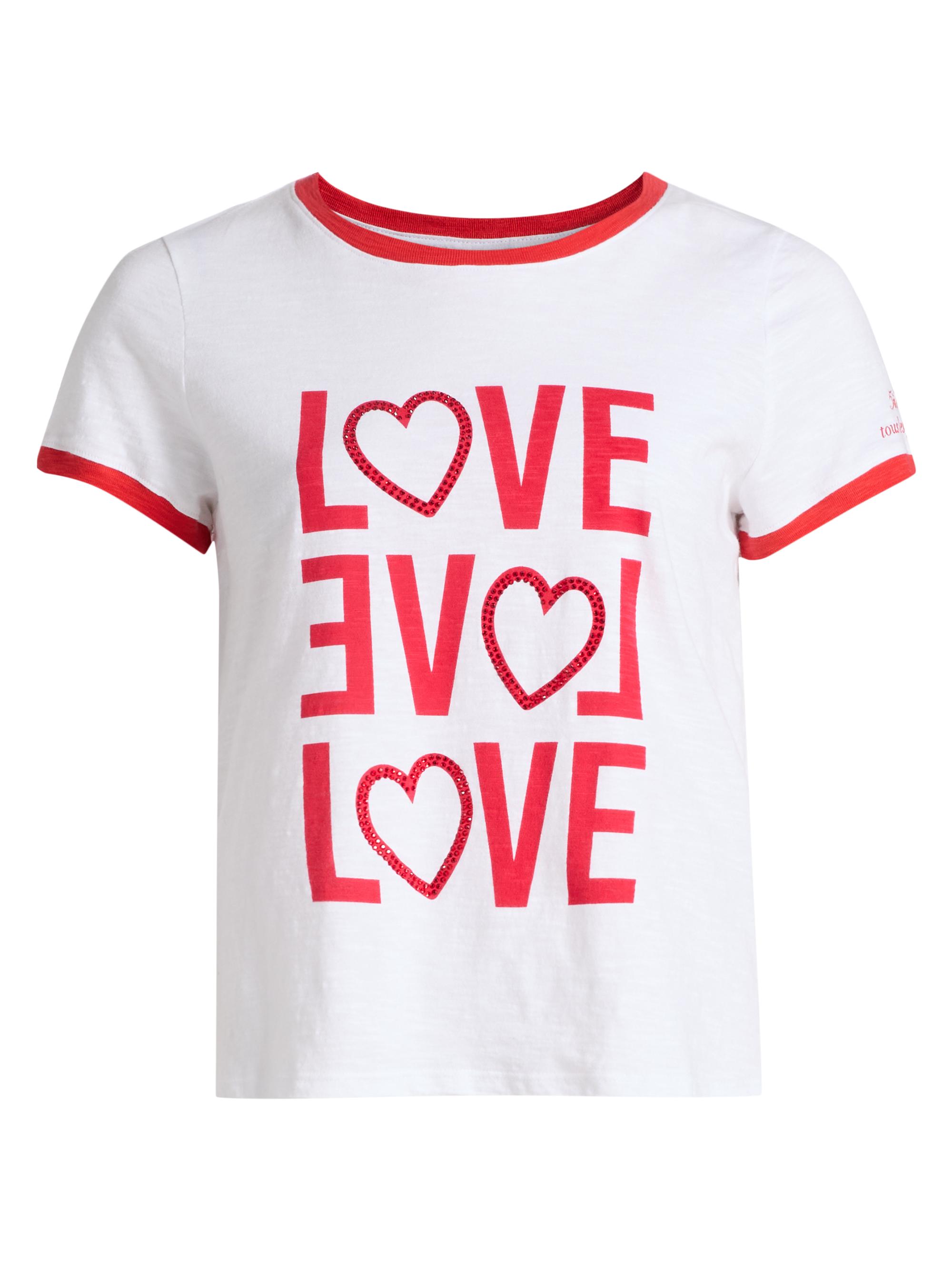 Cinq à Sept Women's Love Ringer Rhinestone-Embellished Cotton T-Shirt - White Bisou