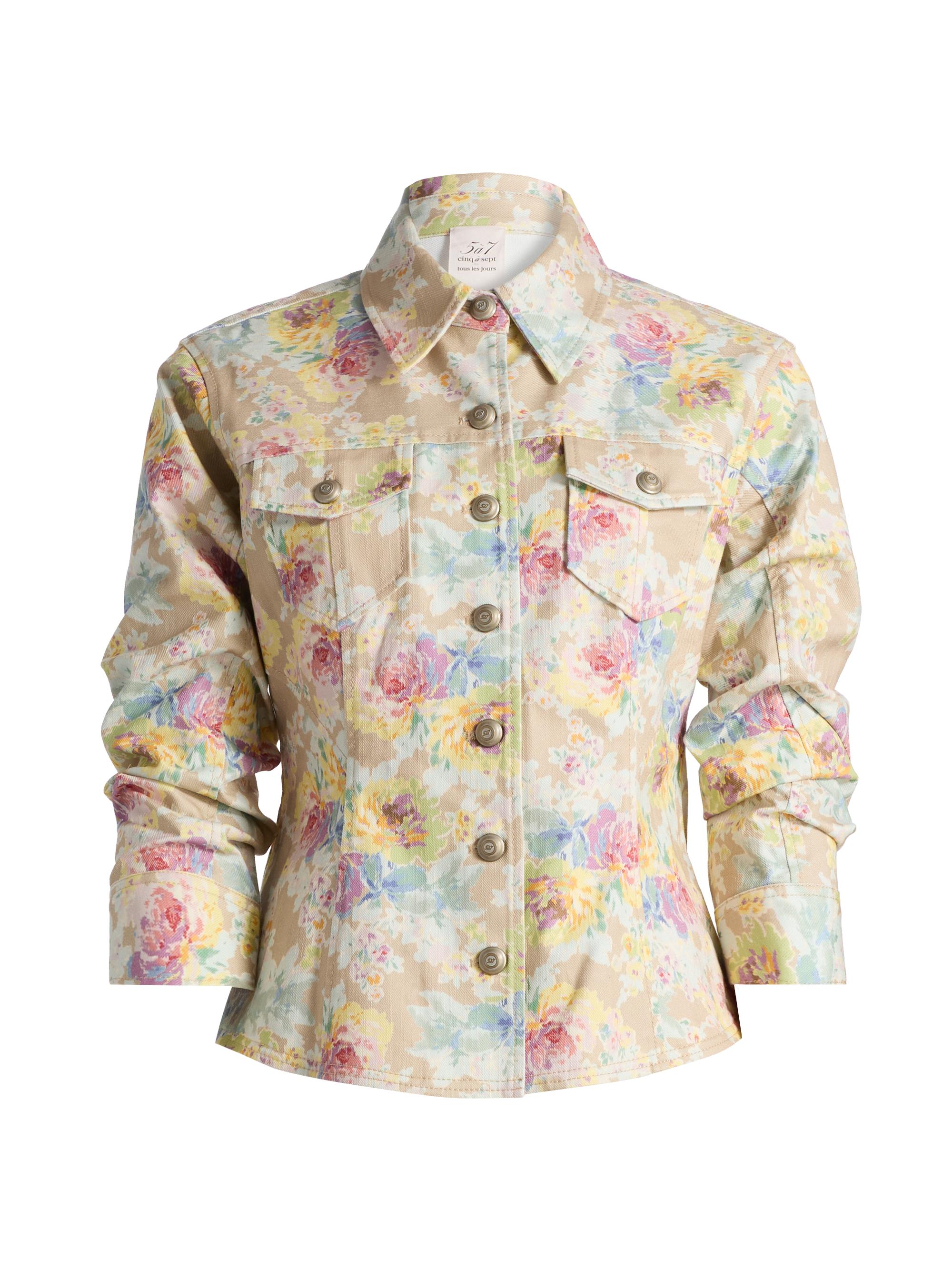 Cinq à Sept Women's Ikat Bouquet Canyon Floral Denim Jacket - Khaki Multi