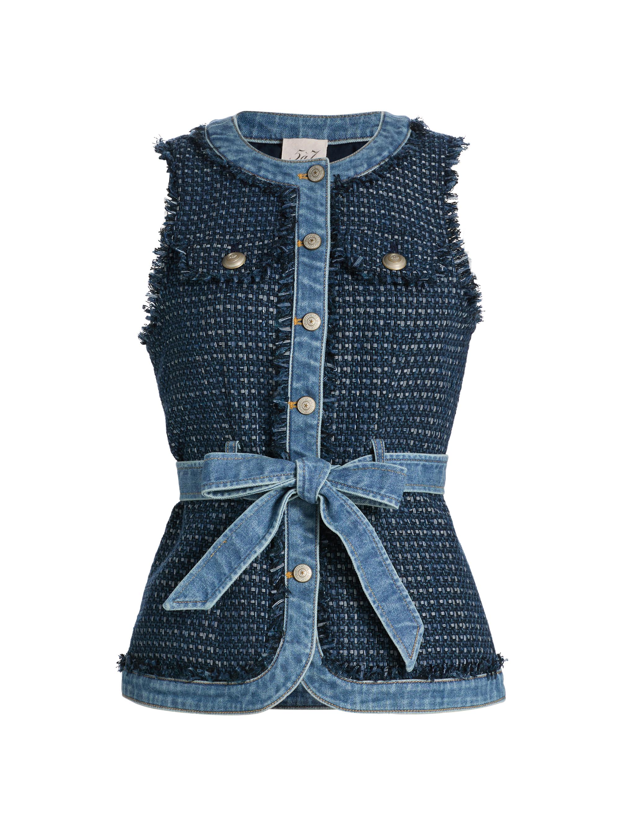 Cinq à Sept Women's Joans Tweed & Denim Belted Vest - Blue Haze Indigo Multi