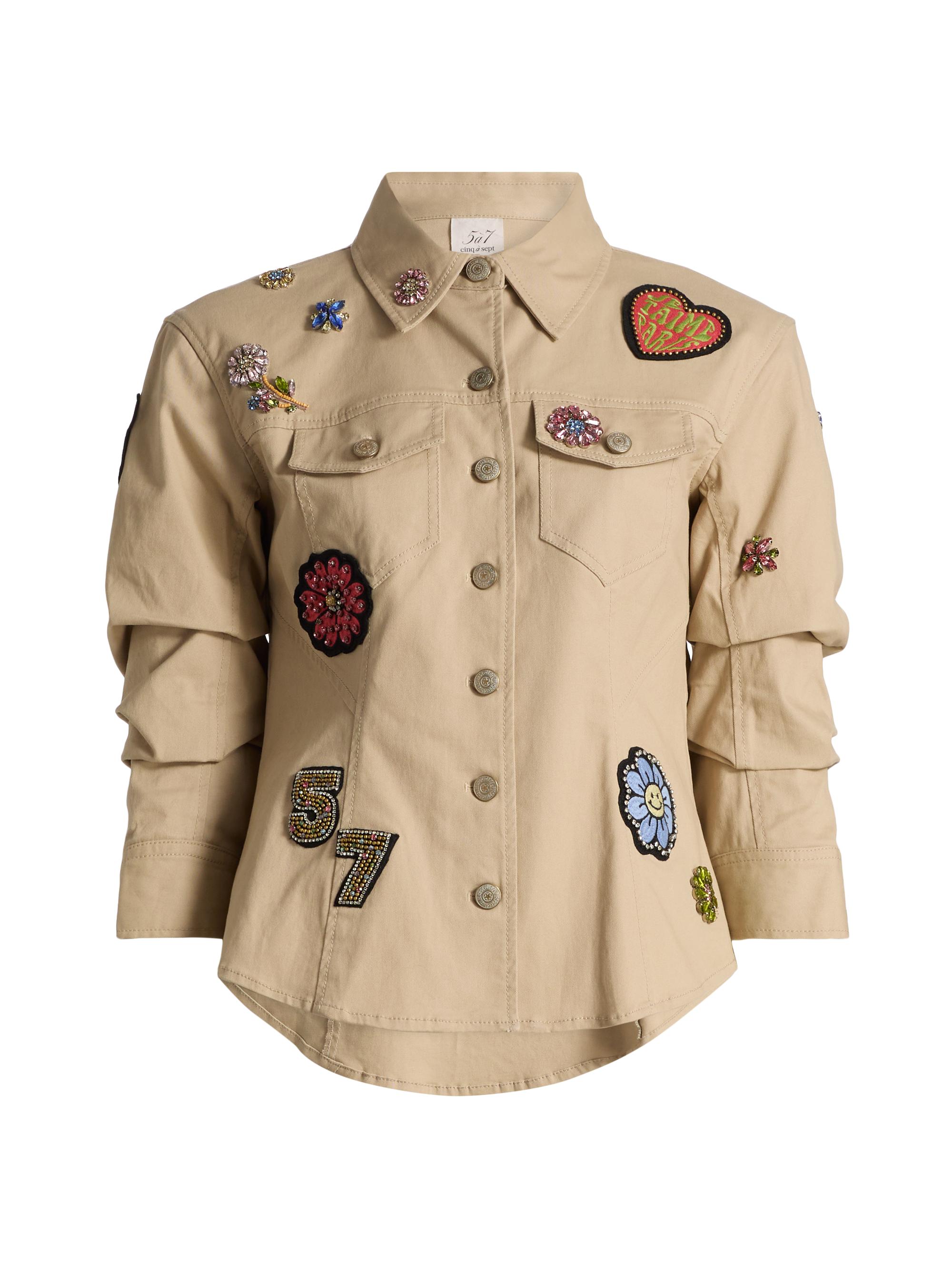 Cinq à Sept Women's Canyon Embellished Stretch-Cotton Jacket - Khaki Multi