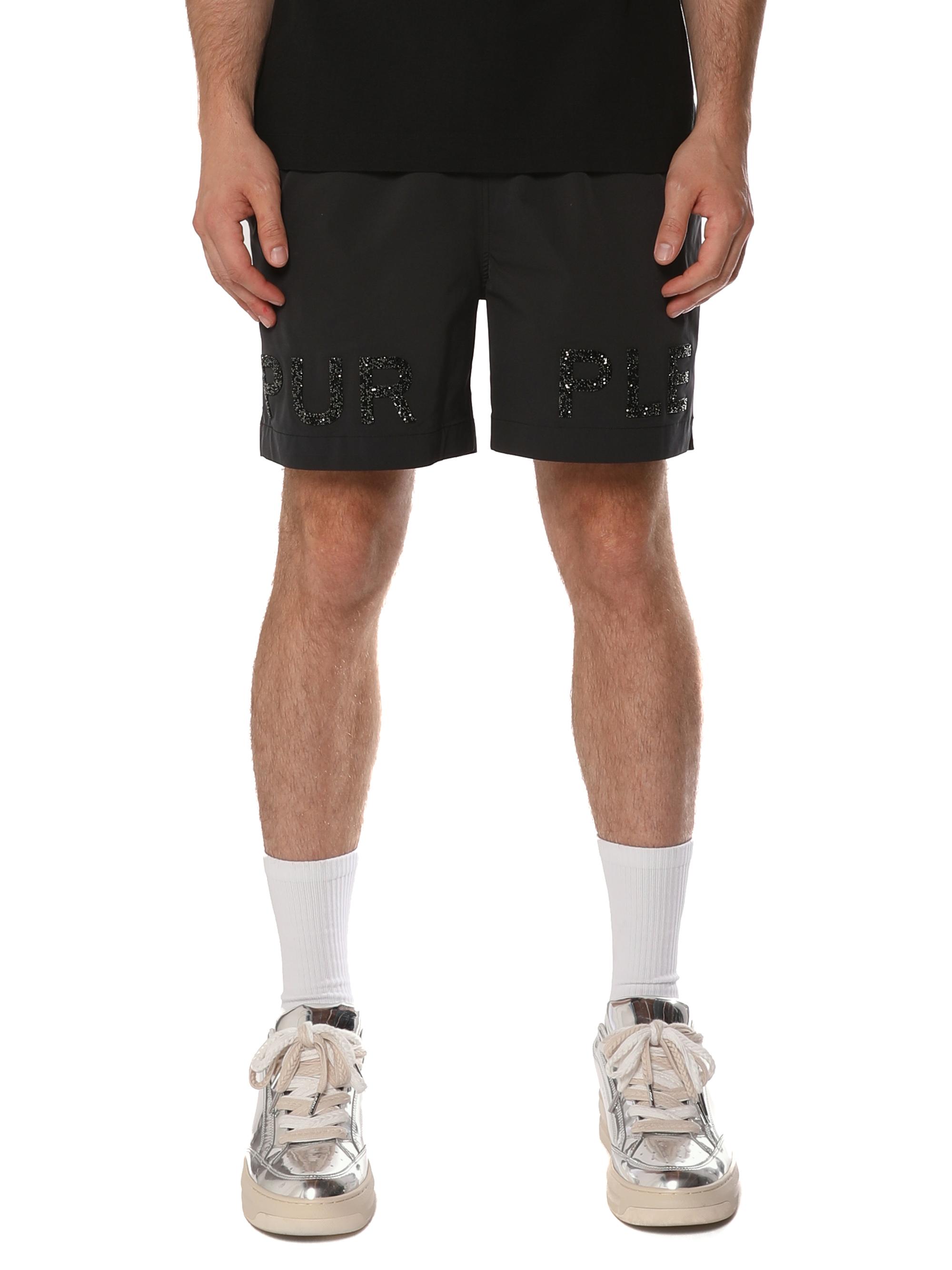 Purple Brand Men's All Around Embellished Logo Shorts - Black