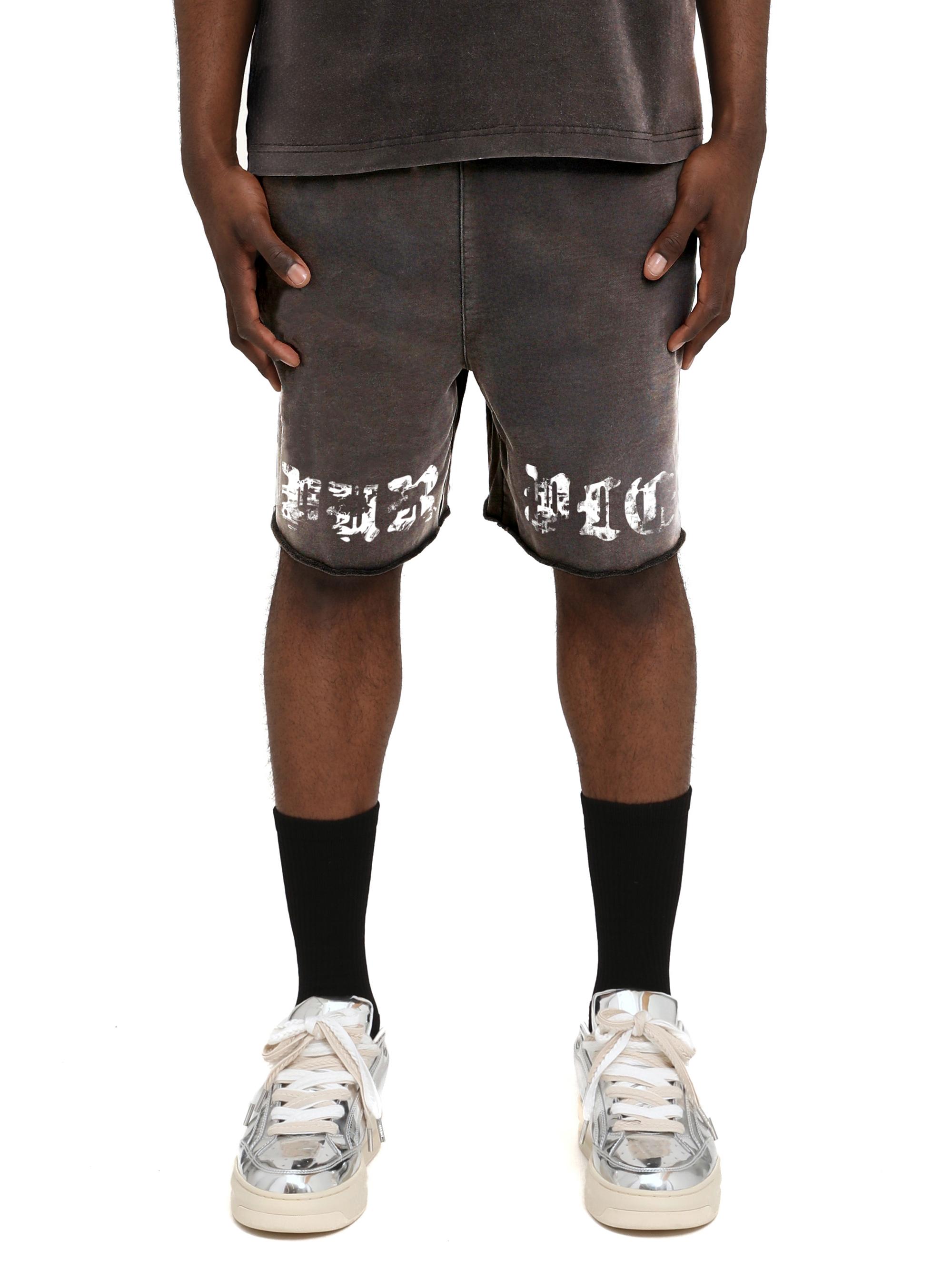 Purple Brand Men's Logo Fleece Raw-Hem Shorts - Black