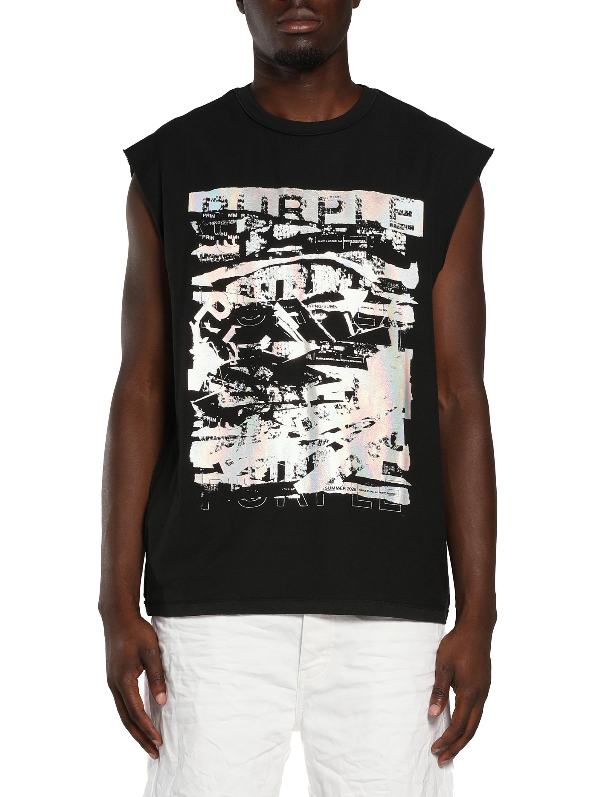 Purple Brand Men's Graphic Cotton Sleeveless T-Shirt - Black