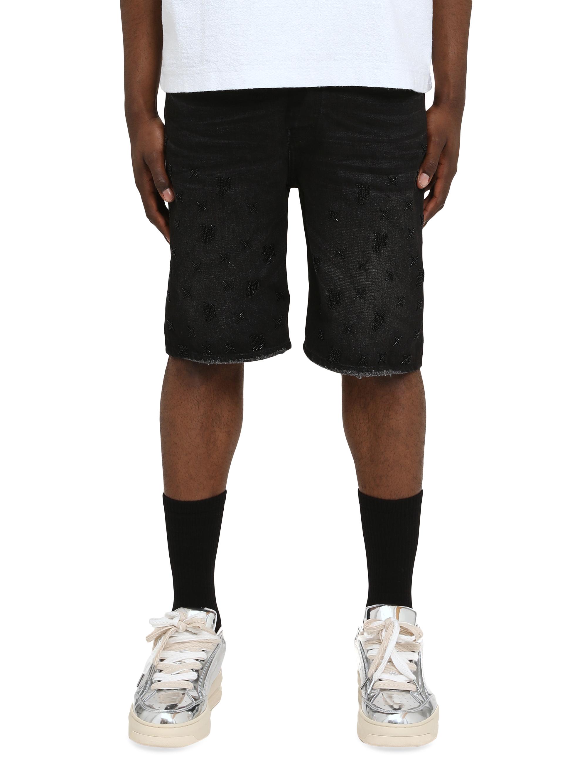 Purple Brand Men's Beaded Monogram Denim Shorts - Black