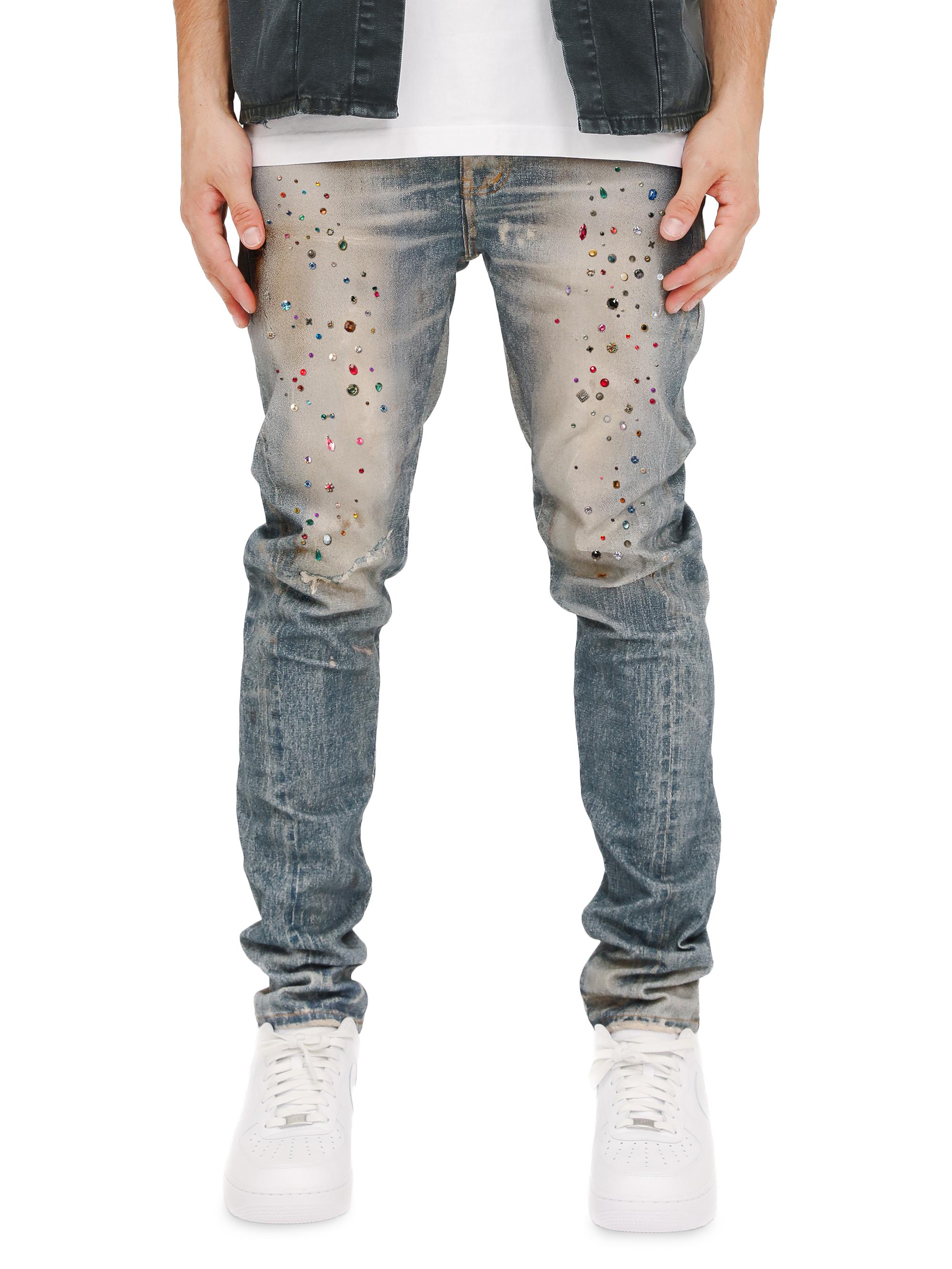 Purple Brand Men's Embellished Distressed Denim Skinny Jeans - Light Indigo